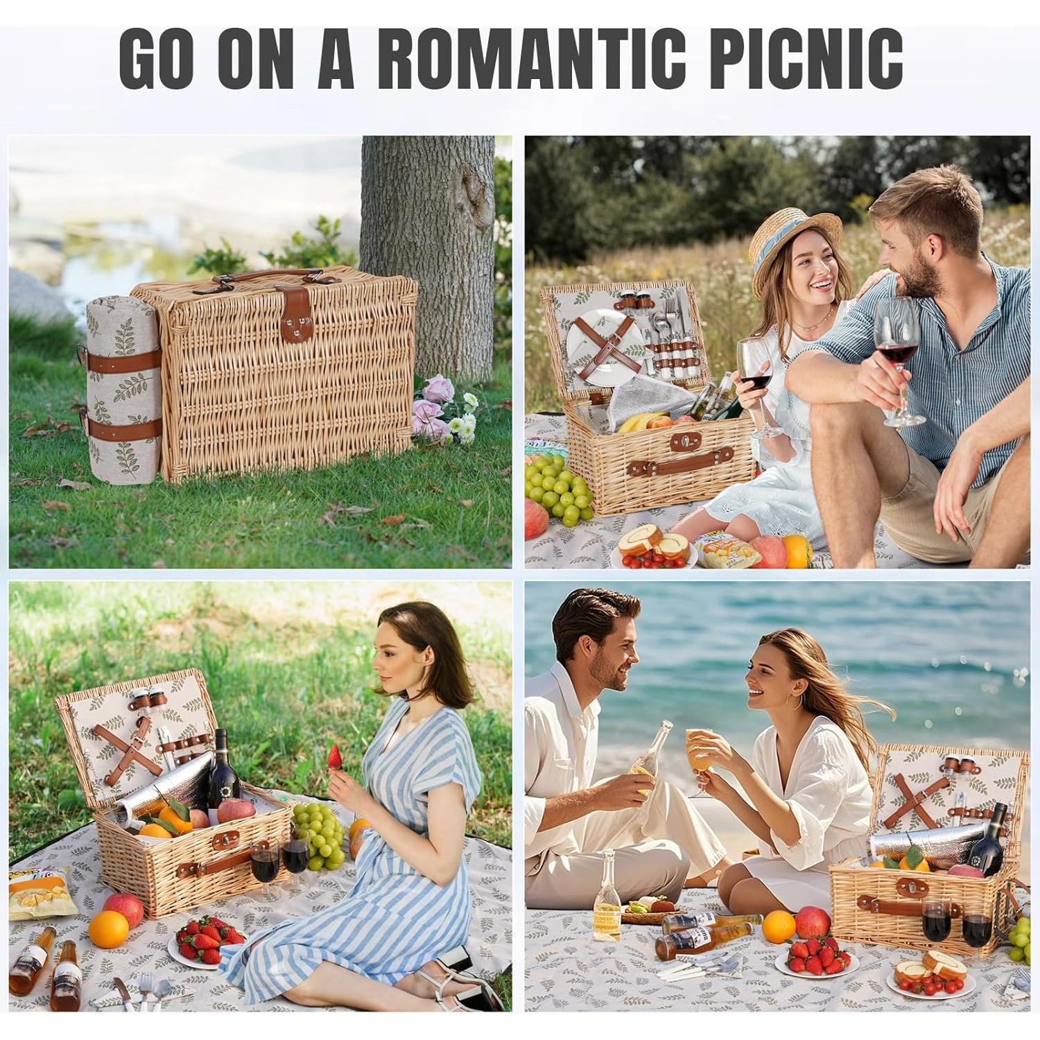 Juego de Cesta de Picnic HappyPicnic para 2 con Manta y Cubiertos