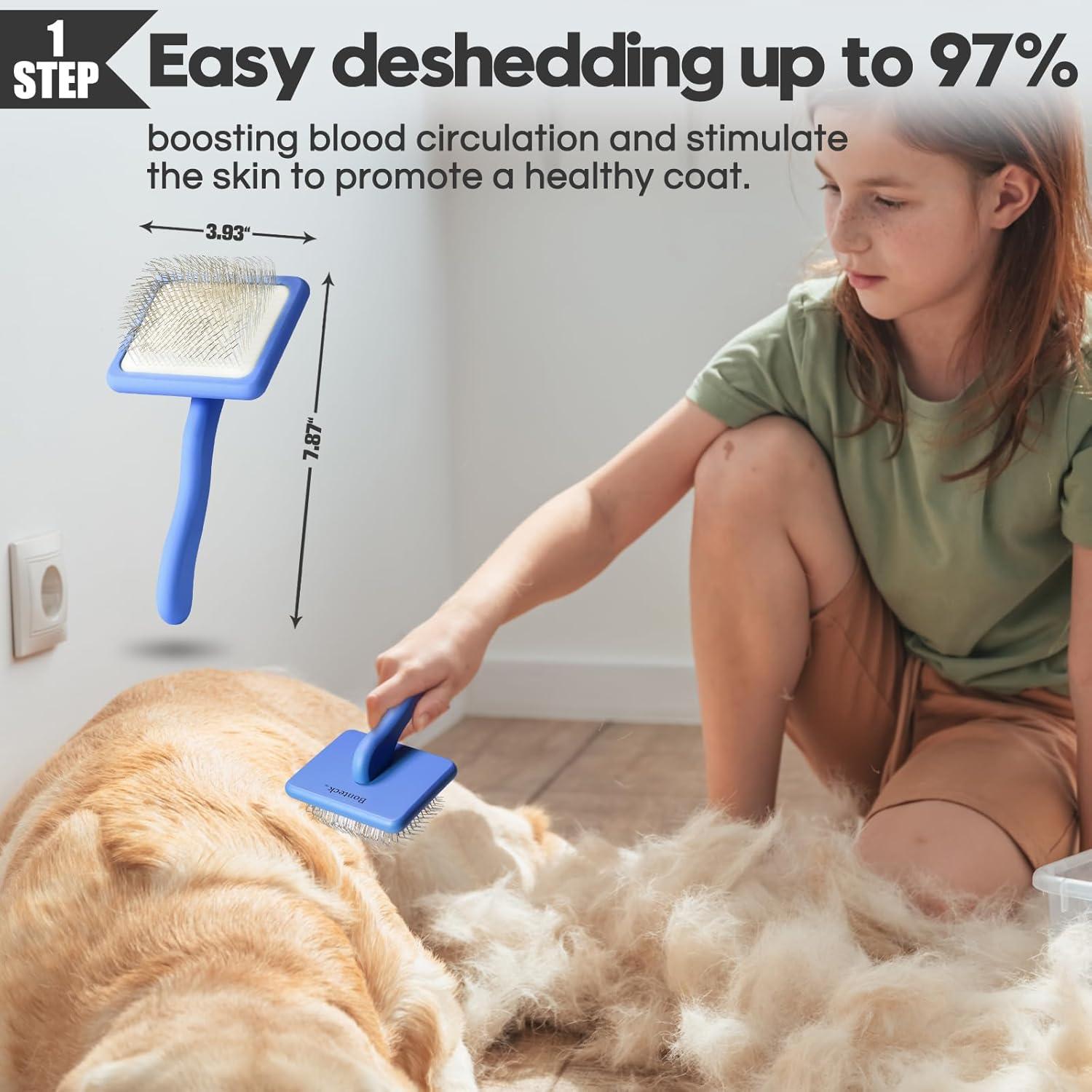 Kit de Aseo para Perros Bonteck 4PCS - Cepillo Slicker Azul