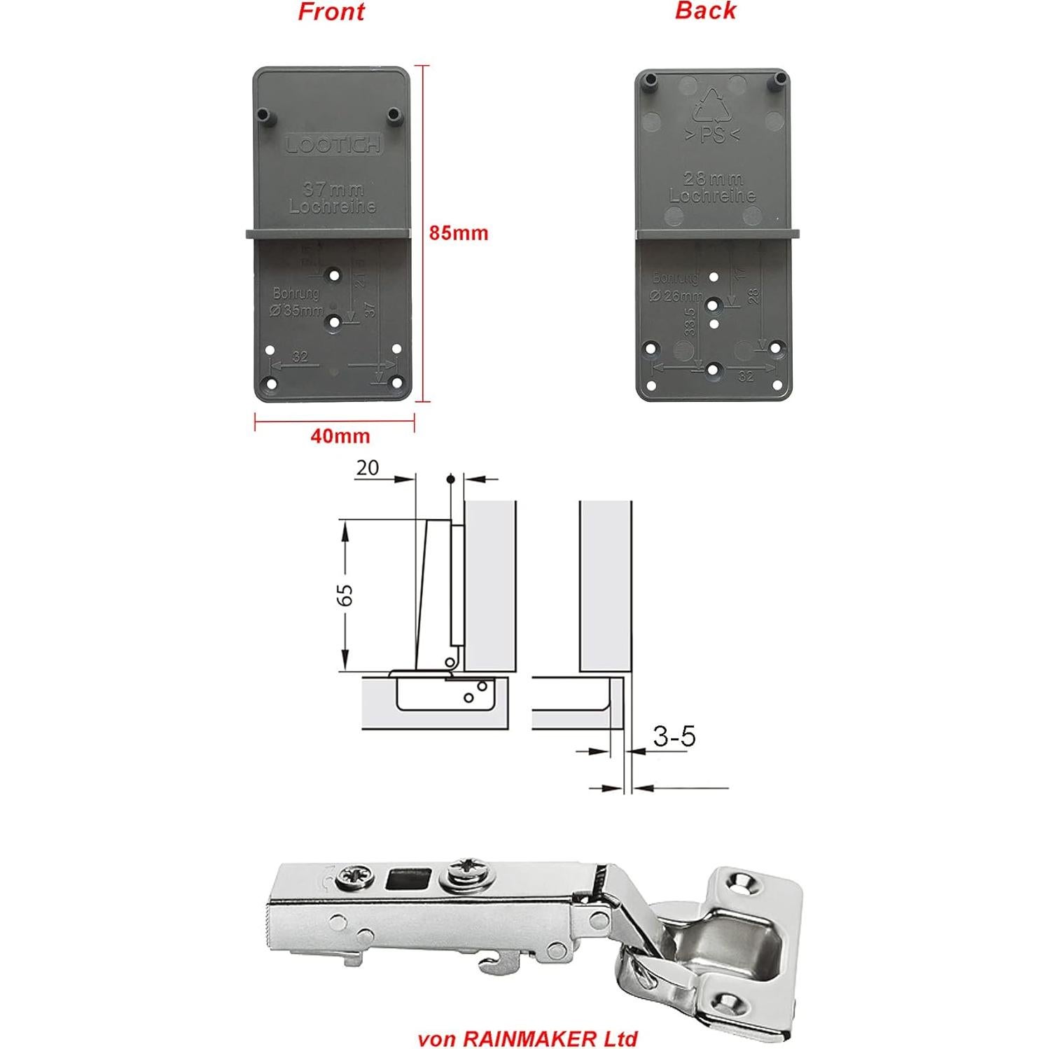 Bisagra de Cierre Suave LOOTICH 35mm Paquete de 8 Automática