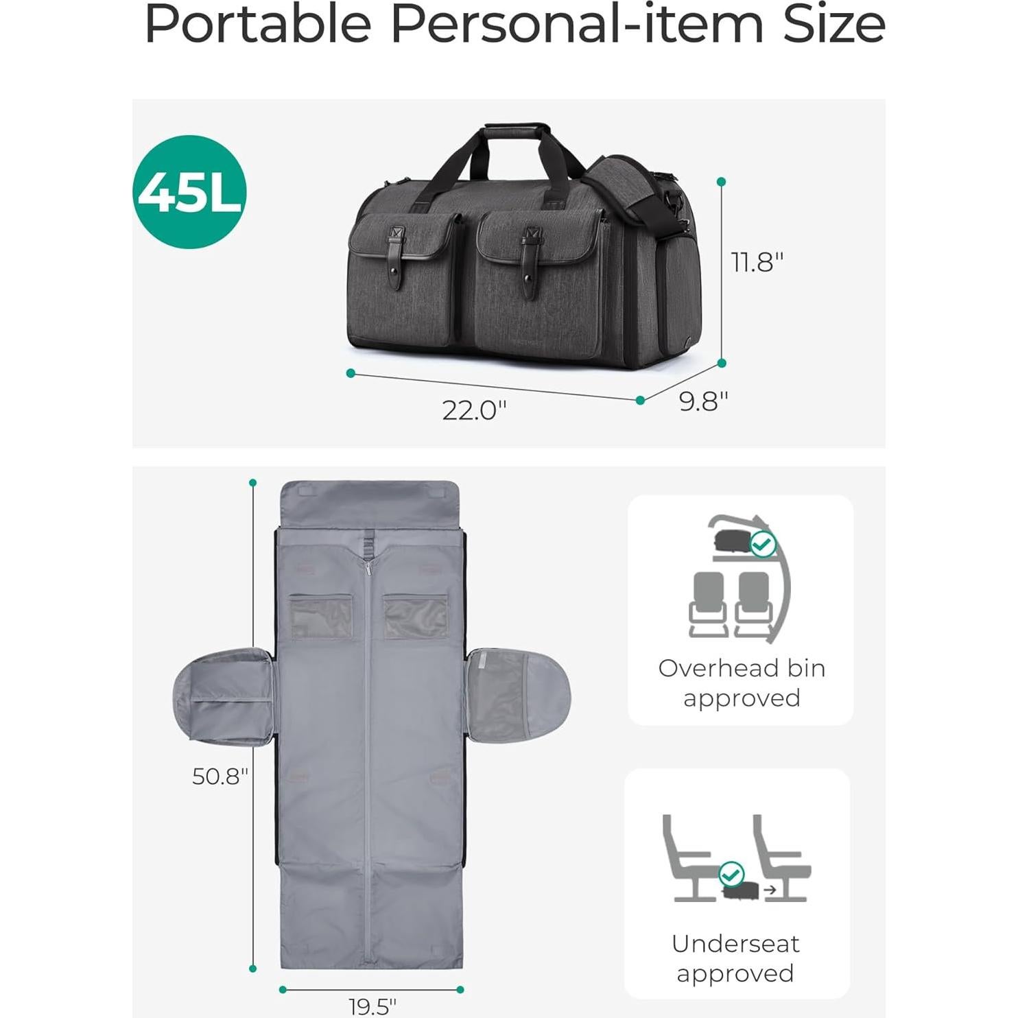 Bolsa de Ropa Duffle BAGSMART 2 en 1 Negra 45L