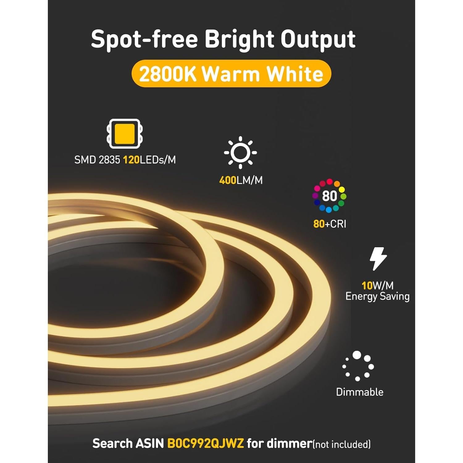 Tira de Neón LED 3D Shine Decor 5m 2800K Blanco Cálido IP65