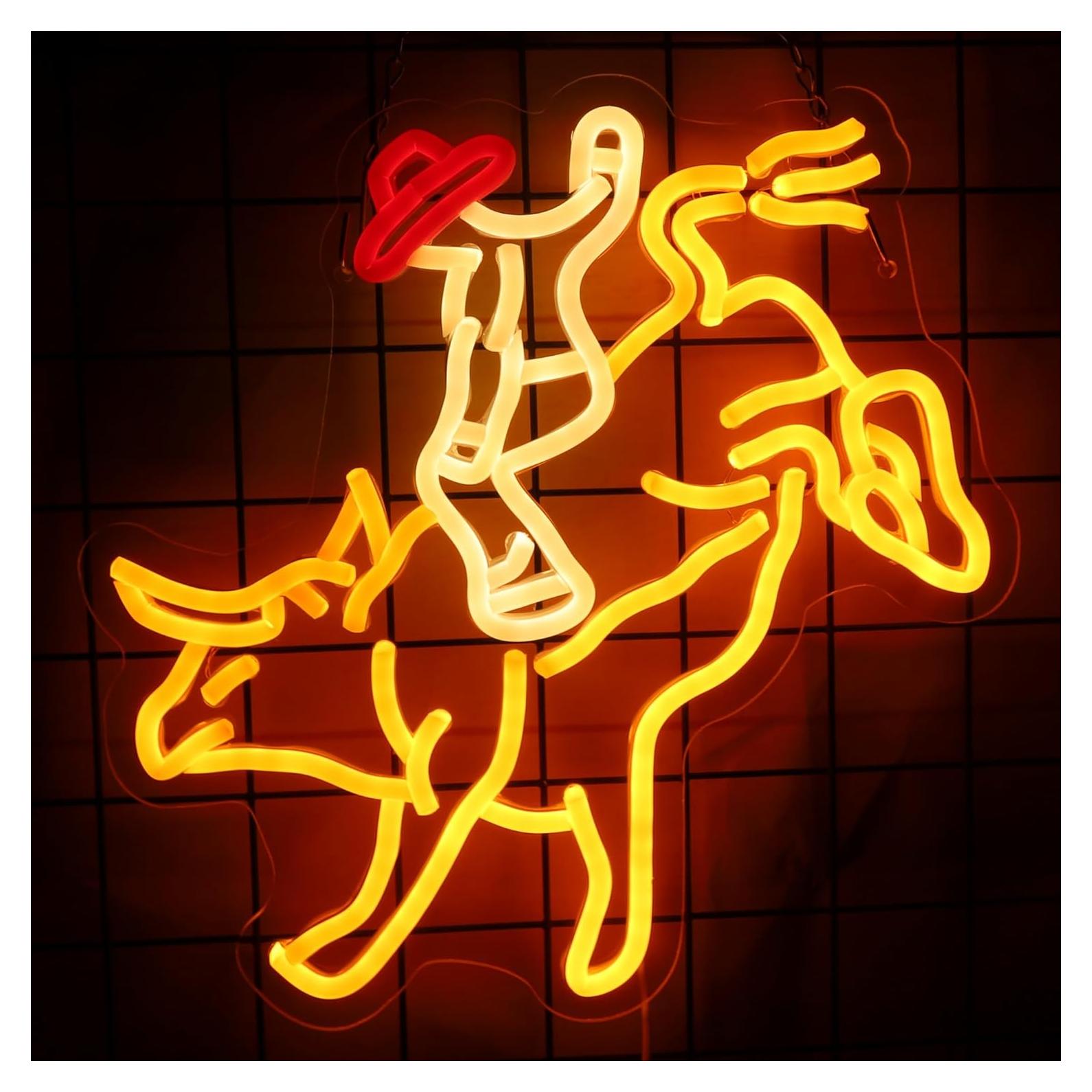 Cartel de Neón LED Vaquero Montando Toro 36.6x33cm