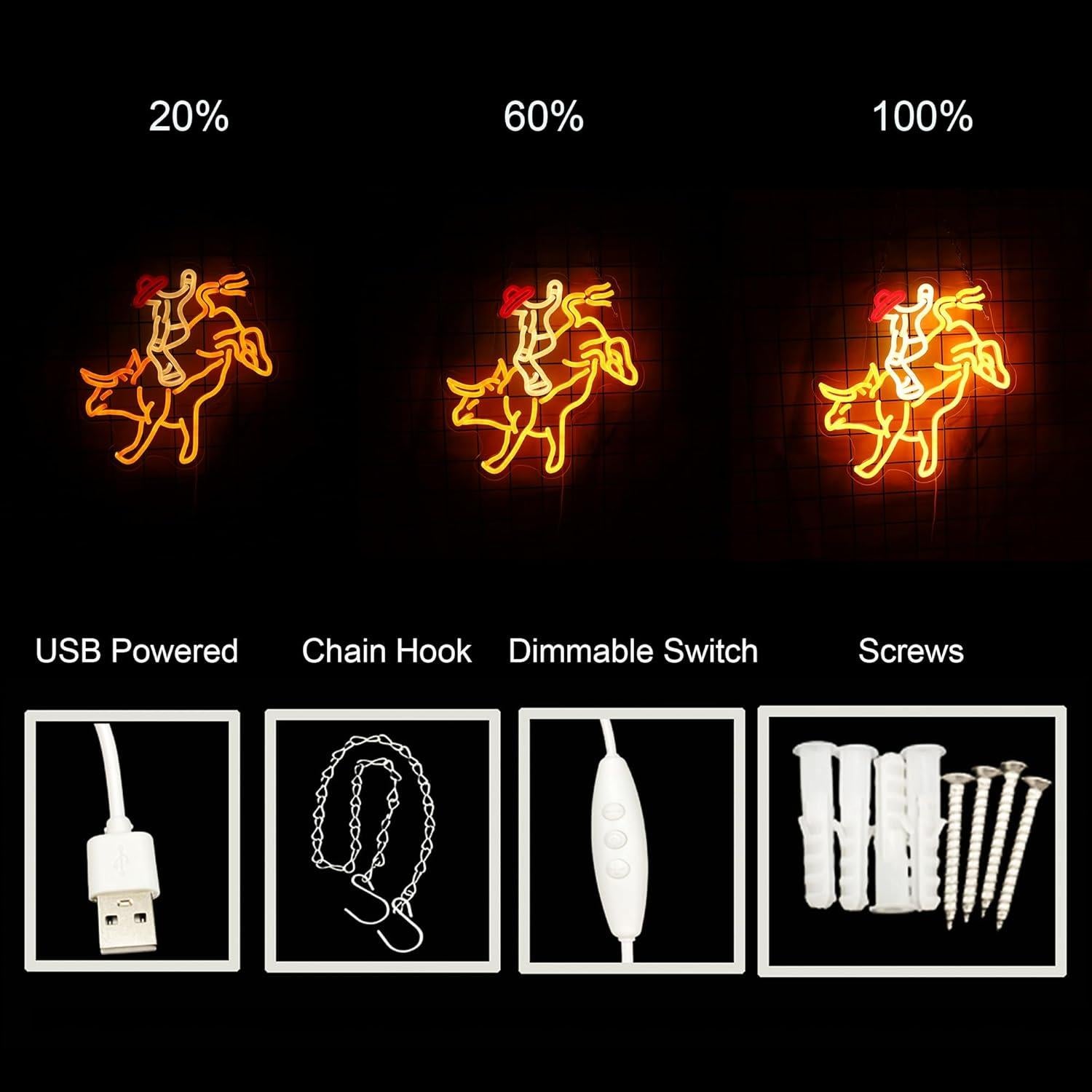 Cartel de Neón LED Vaquero Montando Toro 36.6x33cm