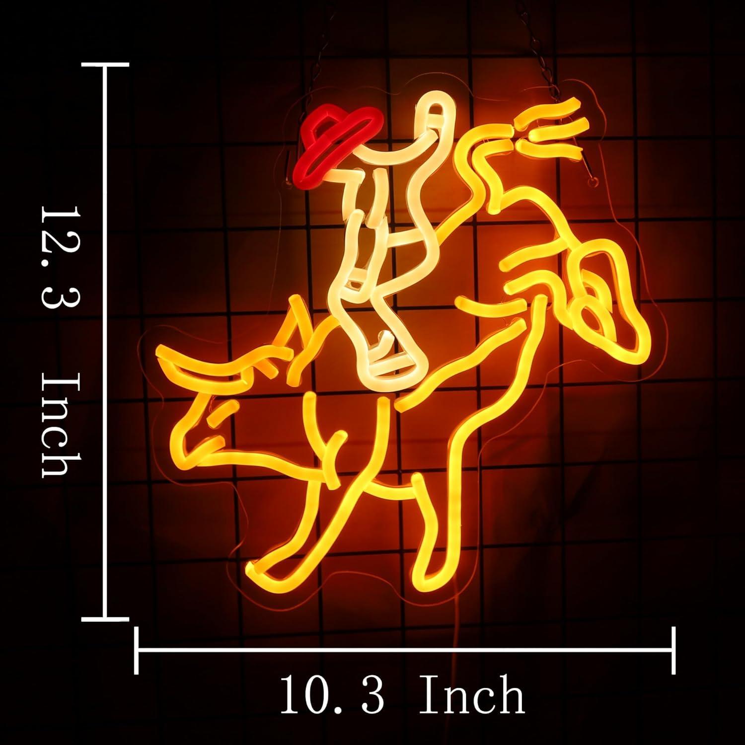 Cartel de Neón LED Vaquero Montando Toro 36.6x33cm