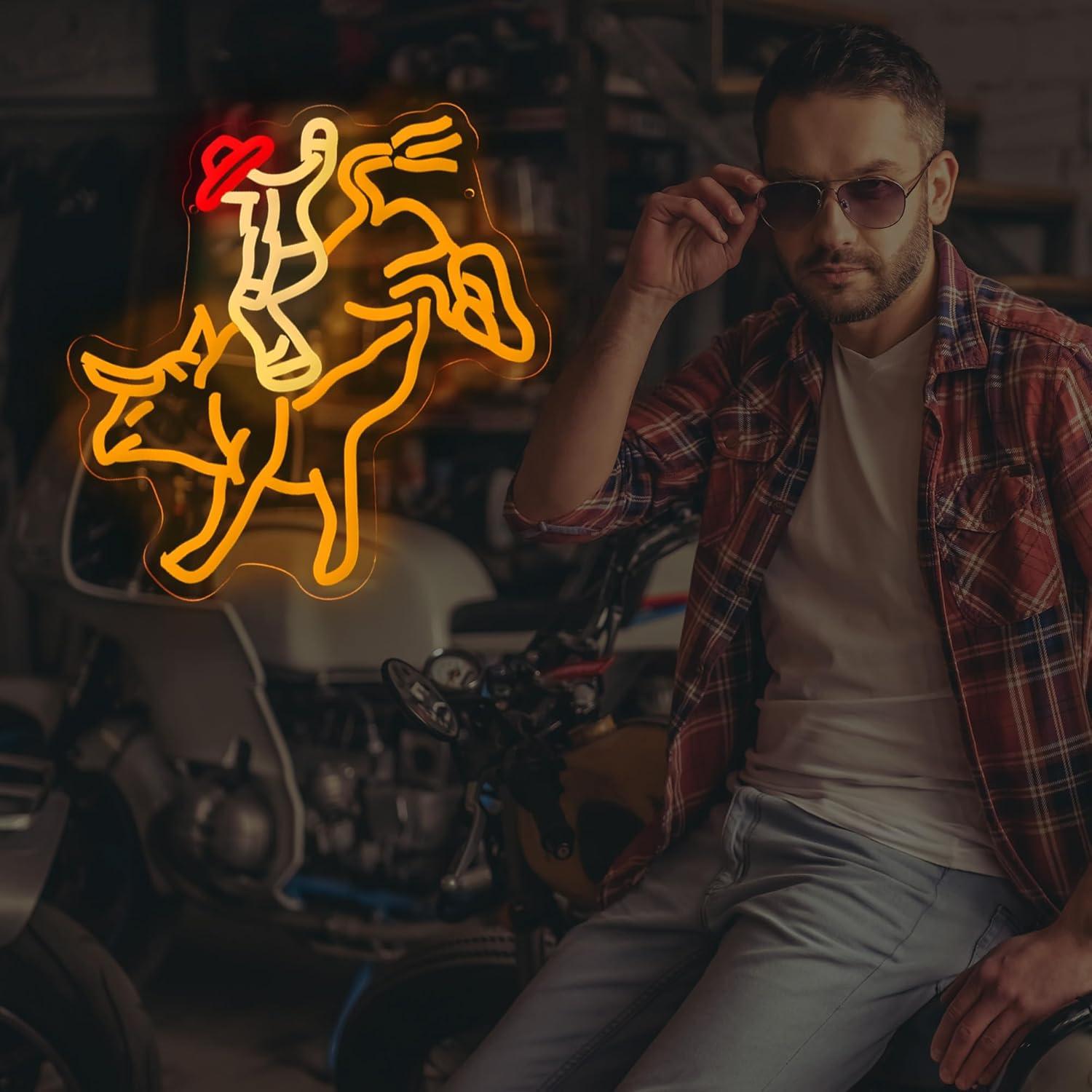 Cartel de Neón LED Vaquero Montando Toro 36.6x33cm