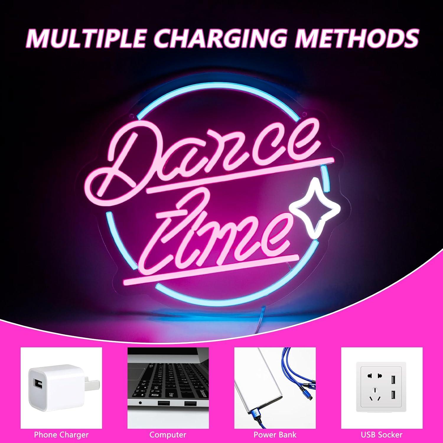 Cartel de Neón Moodlion Dance Time LED 36x32 cm Rosa