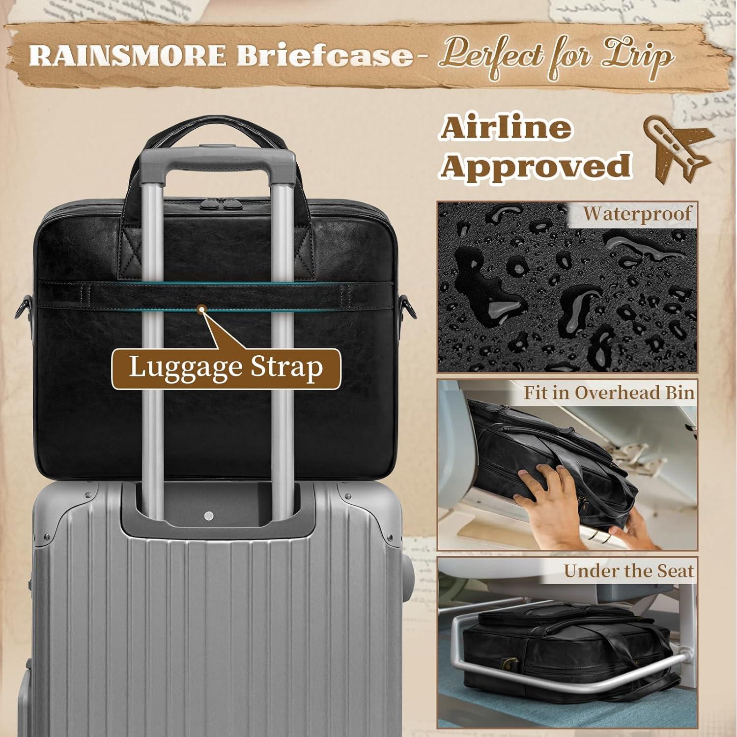 Bolsa Mensajera Vintage RAINSMORE Cuero Vegano 15.6" Negro