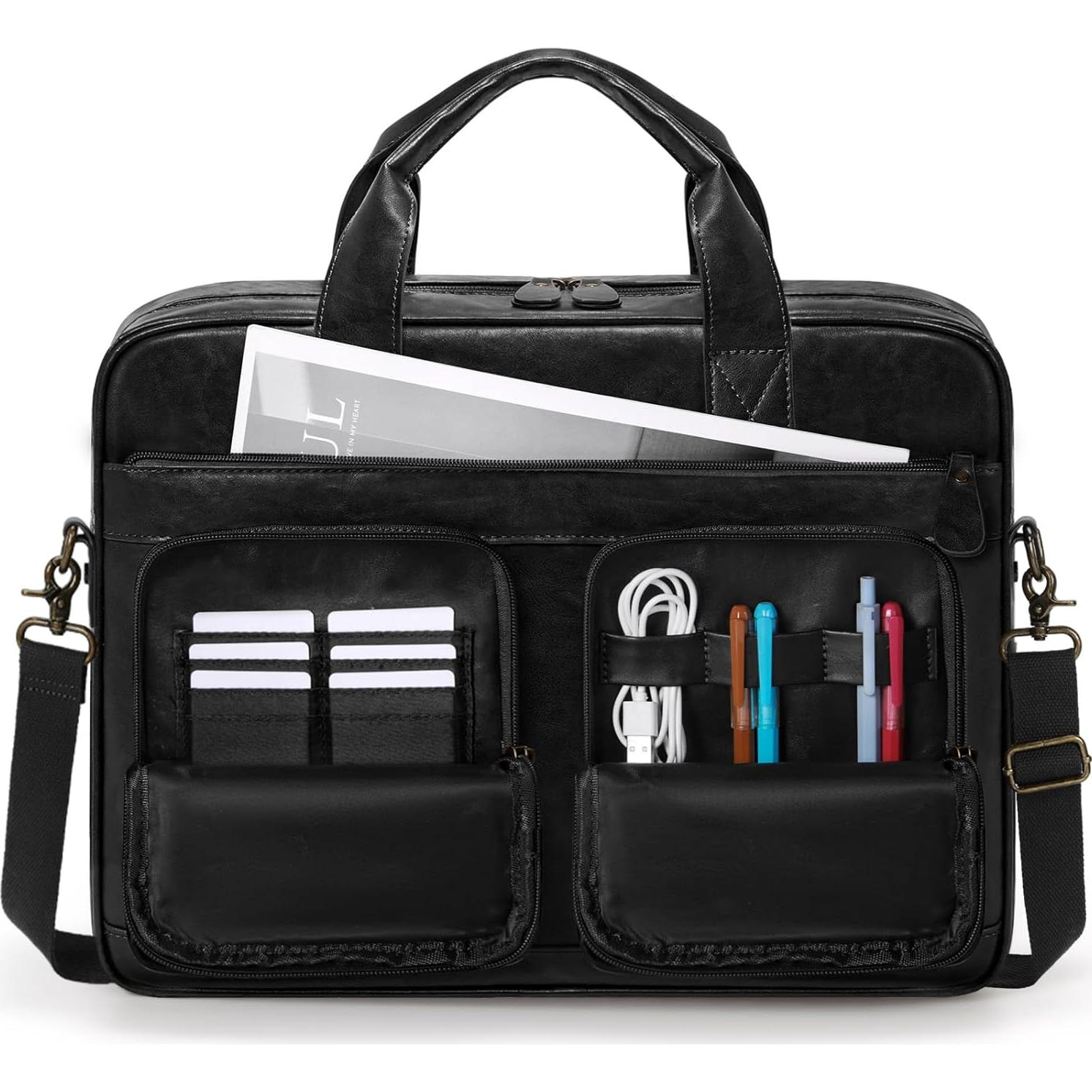 Bolsa Mensajera Vintage RAINSMORE Cuero Vegano 15.6" Negro