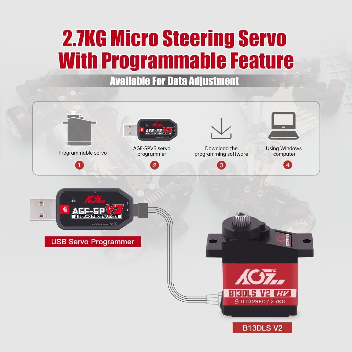 Servo AGFRC B13DLS V2 Digital 17g 0.072s para Coche RC