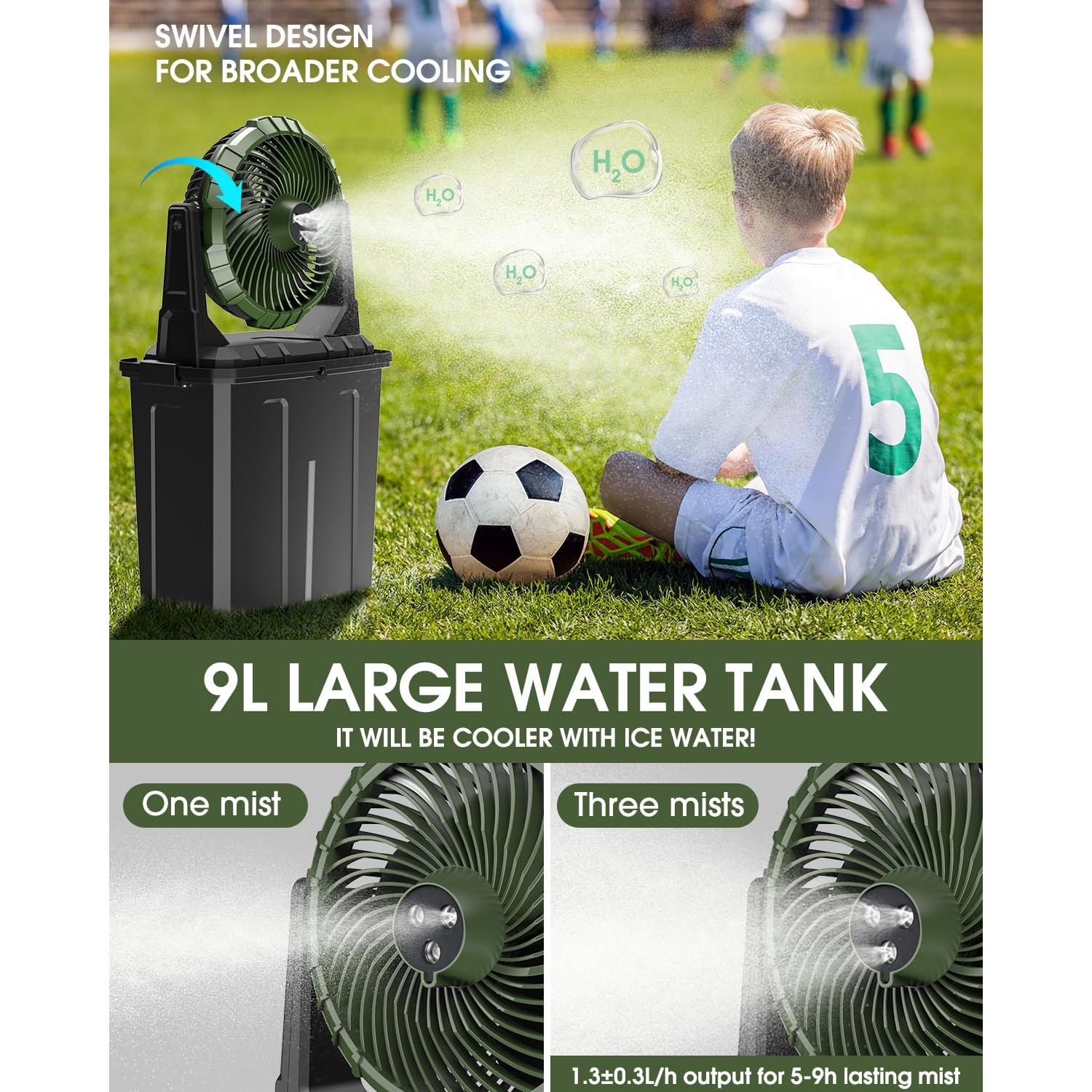 Ventilador Portátil de Nebulización Ausic 9L - 3 Vientos, 20000mAh