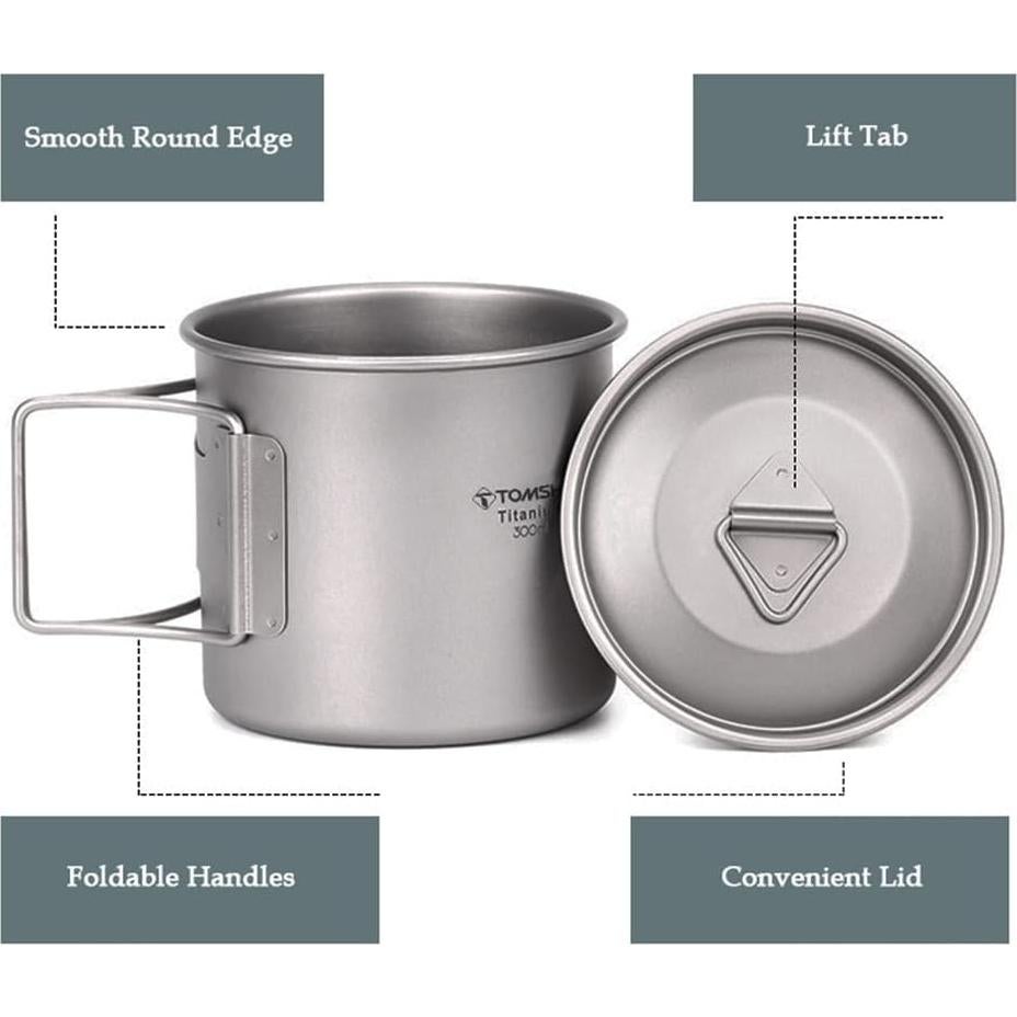 Olla y Taza de Titanio TOMSHOO 420mL para Camping y Senderismo