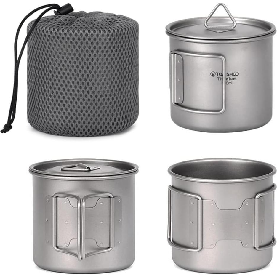 Olla y Taza de Titanio TOMSHOO 420mL para Camping y Senderismo