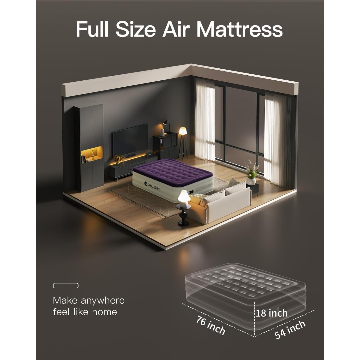 Colchón de Aire CHILLSUN Doble 18" Elevado con Bomba 7.13kg
