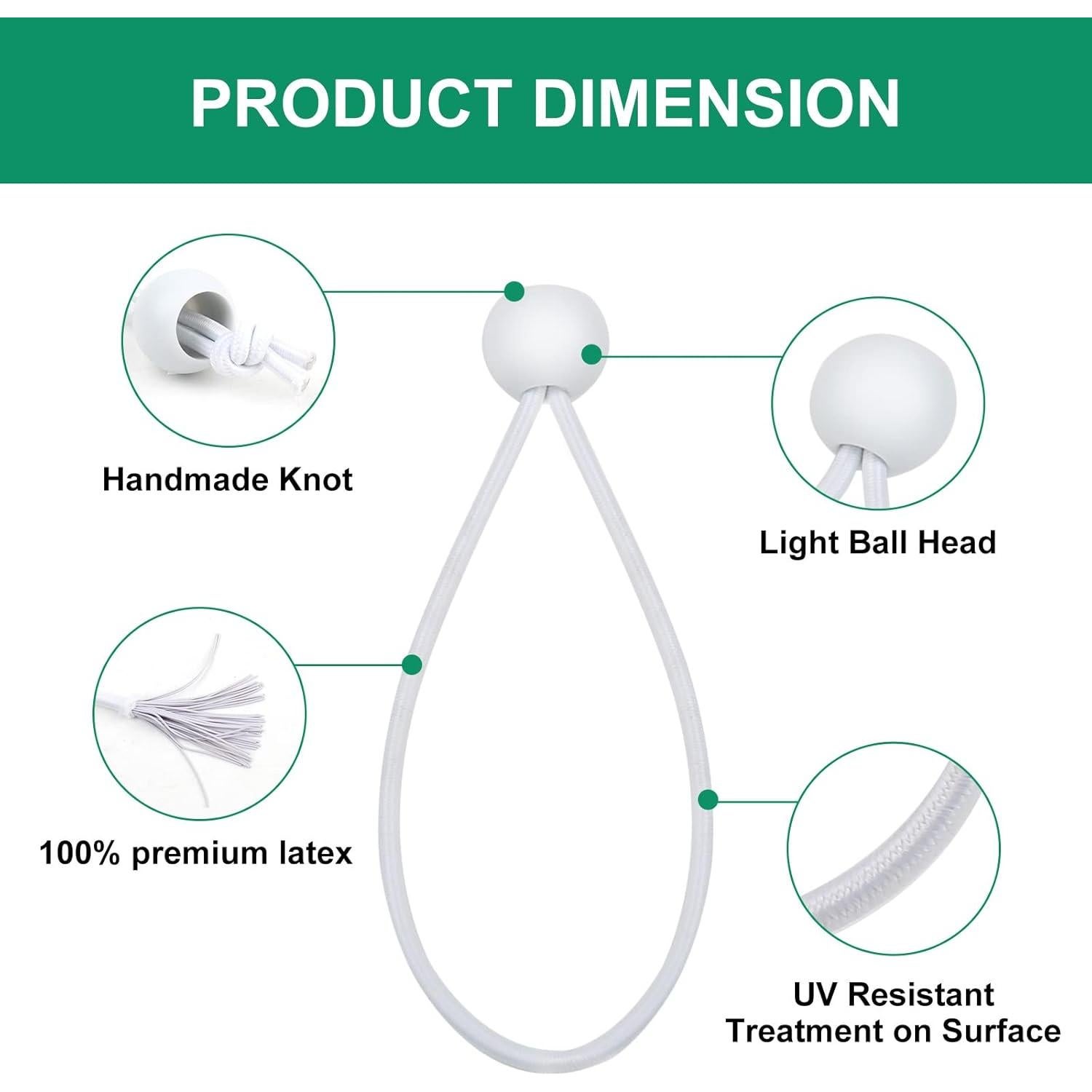 50 Cuerdas Bungee Skytened Blancas 10.16 cm Resistentes UV