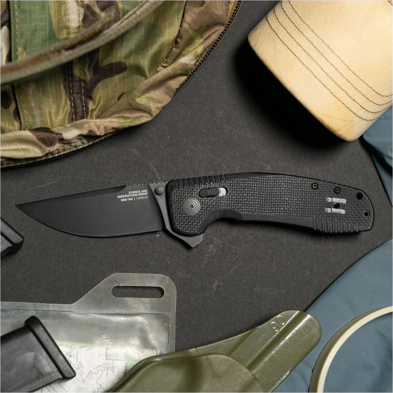 Cuchillo Plegable SOG TAC XR | Hoja Acero D2 8.6 cm | Mango G10