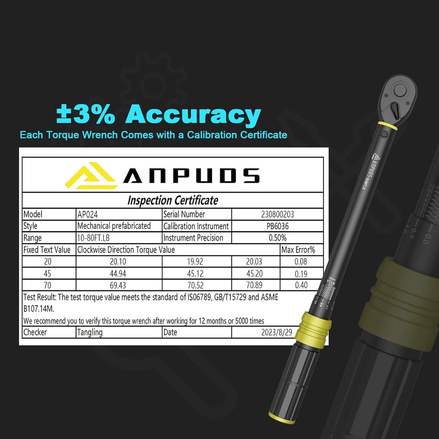 Llave de Torque ANPUDS 3/8" 10-80 Nm Doble Dirección 72 Dientes