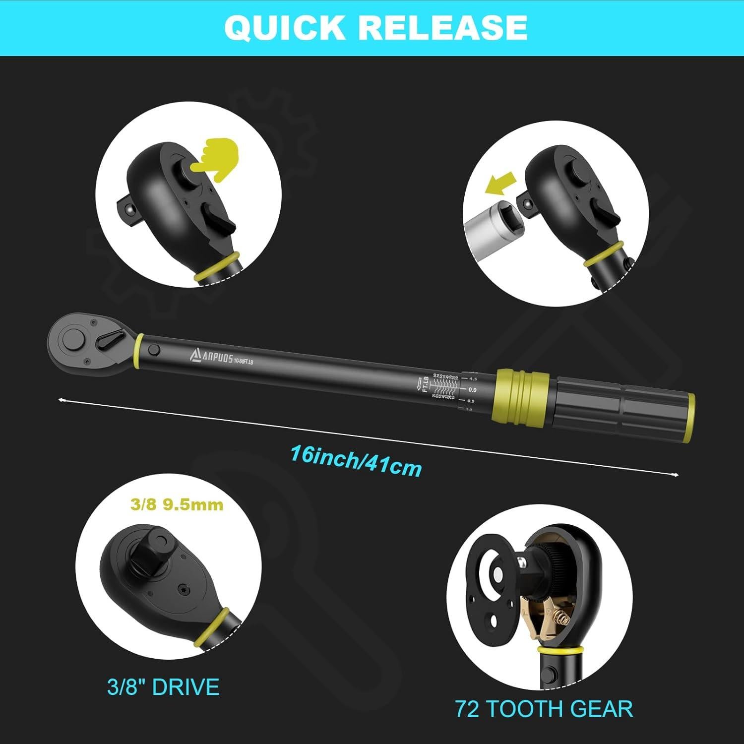 Llave de Torque ANPUDS 3/8" 10-80 Nm Doble Dirección 72 Dientes