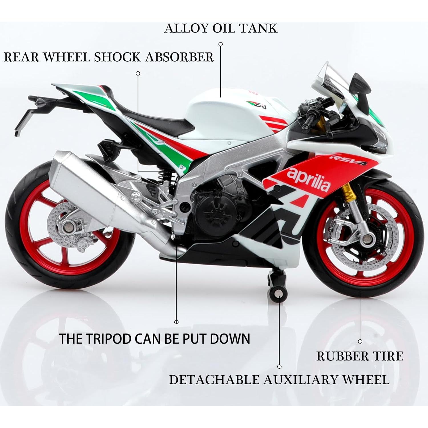 Motocicleta Diecast Aprilia RSVA RR1000 1:12 para Niños