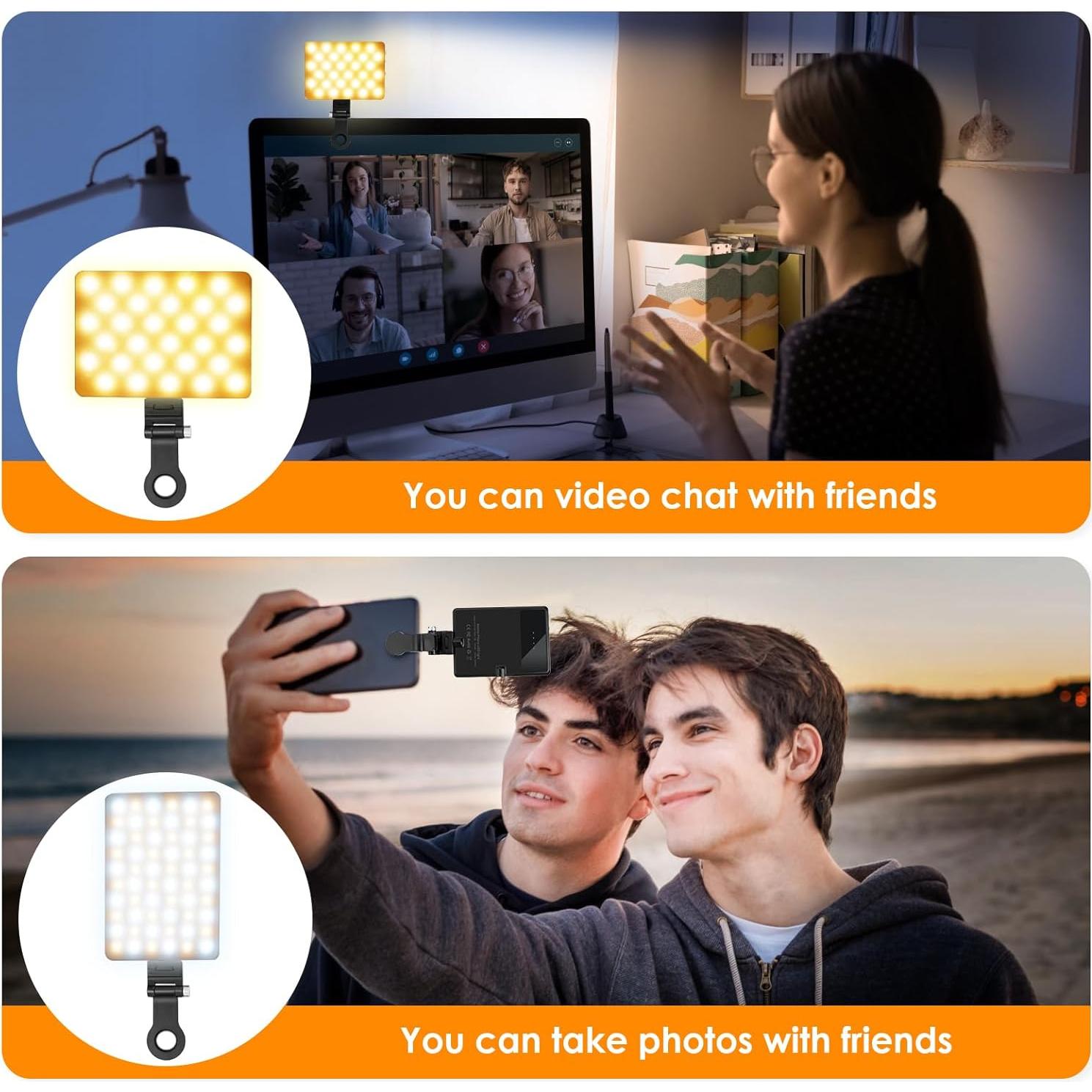 Luz de Selfie Eagerey 60 LED Recargable Clip Doble 2000mAh