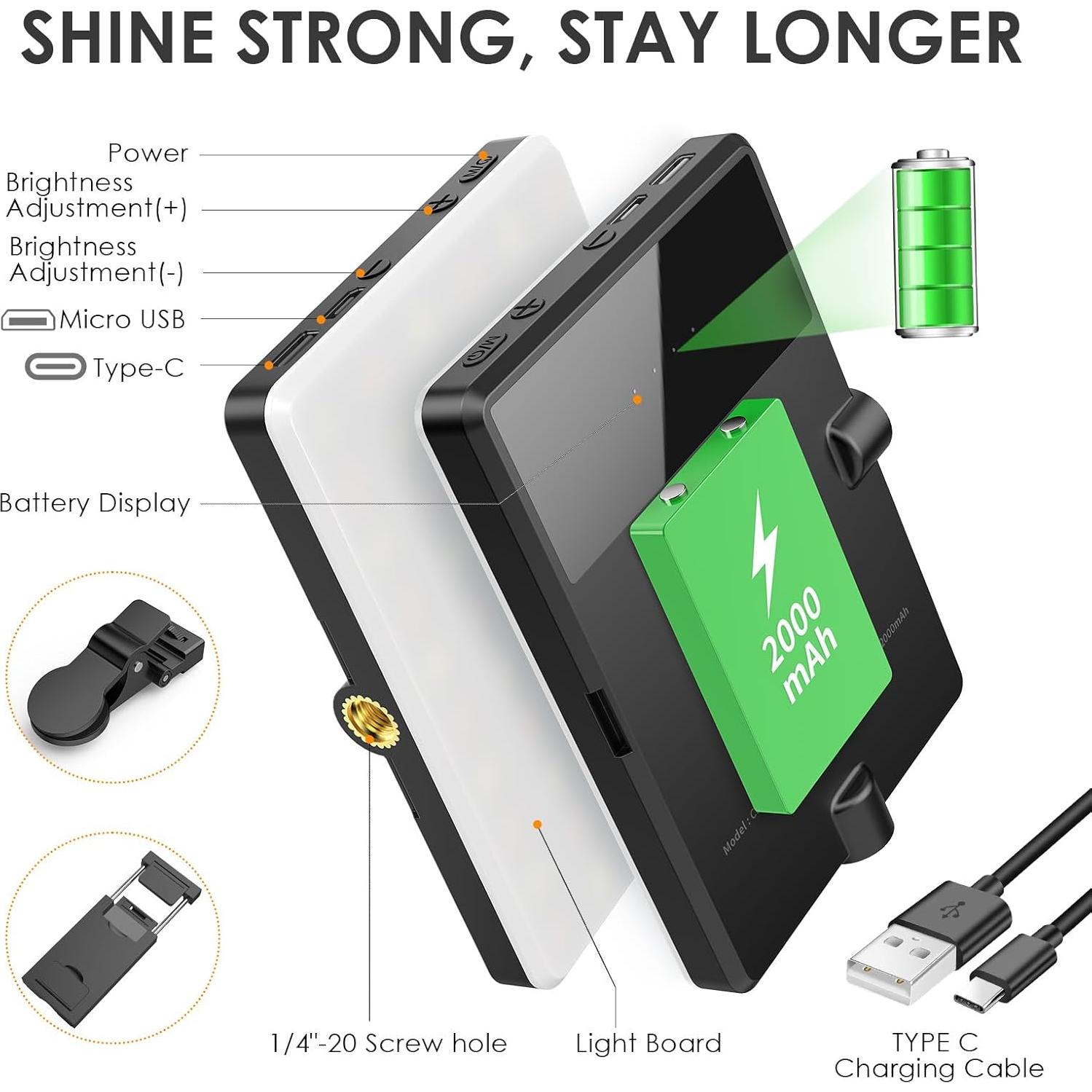 Luz de Selfie Eagerey 60 LED Recargable Clip Doble 2000mAh