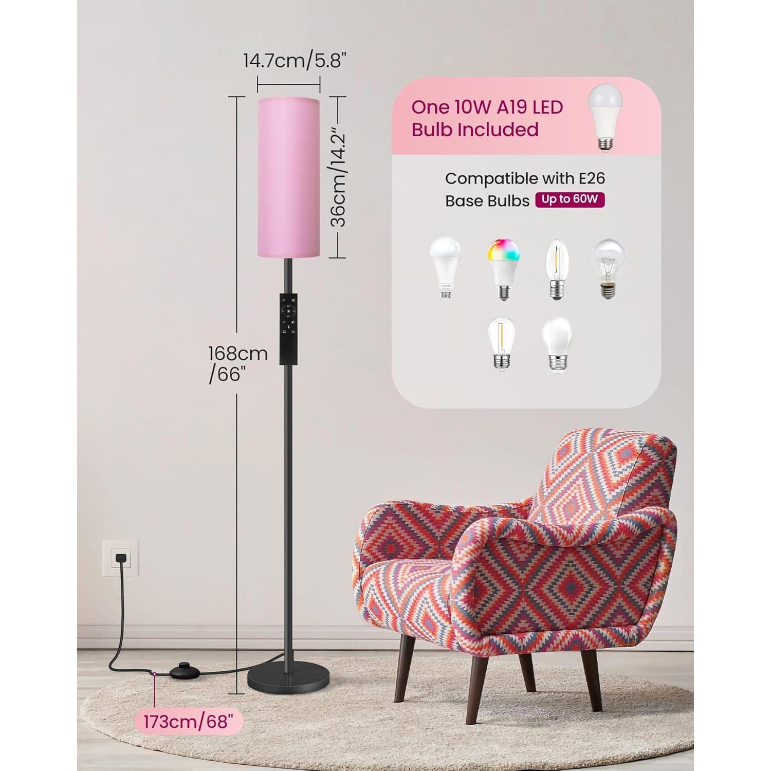 Paquete de 2 Lámparas de Pie GOEBLESON Rosadas 167.64 cm