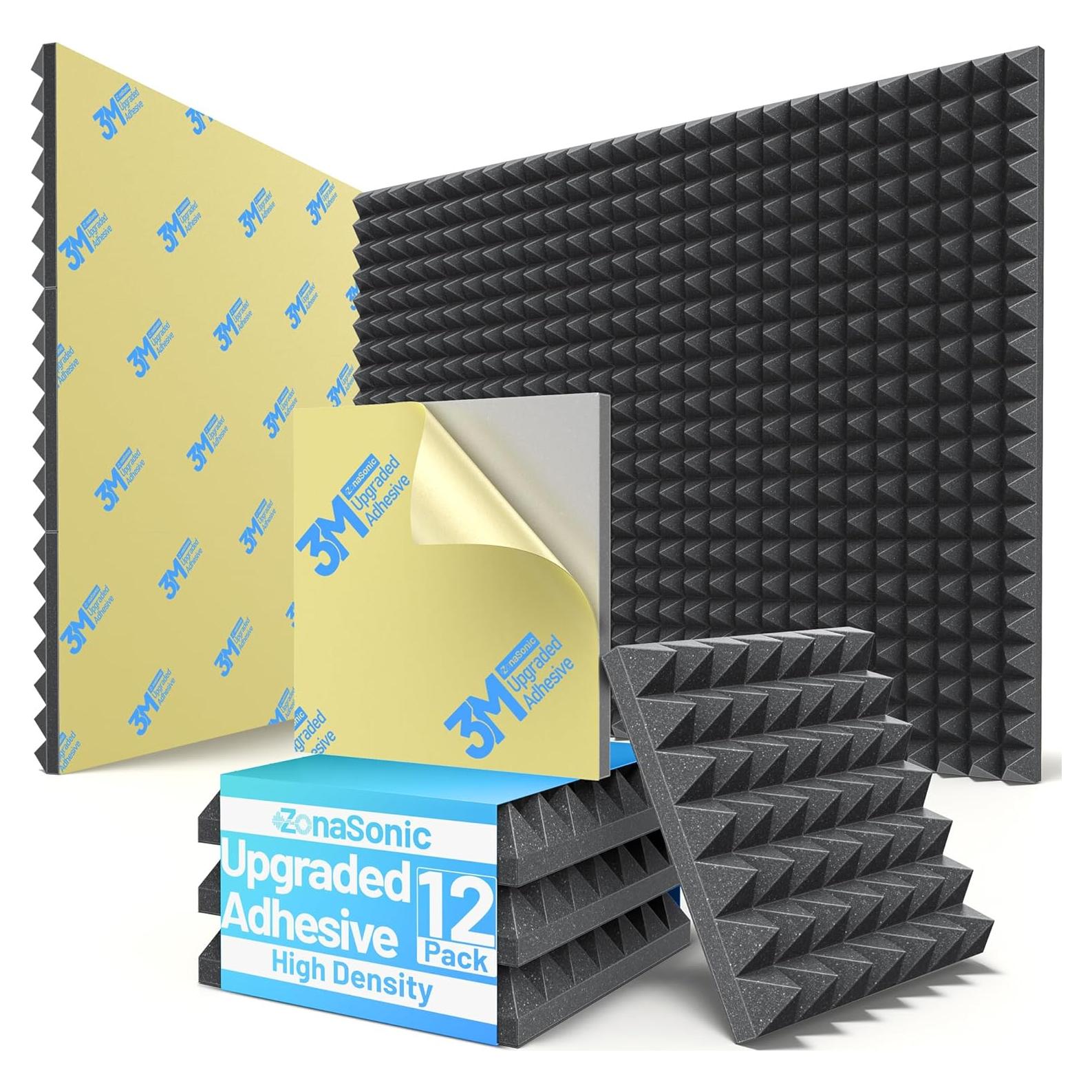 Paquete de 12 Paneles Acústicos ZonaSonic Pirámide 5.08cm Negro