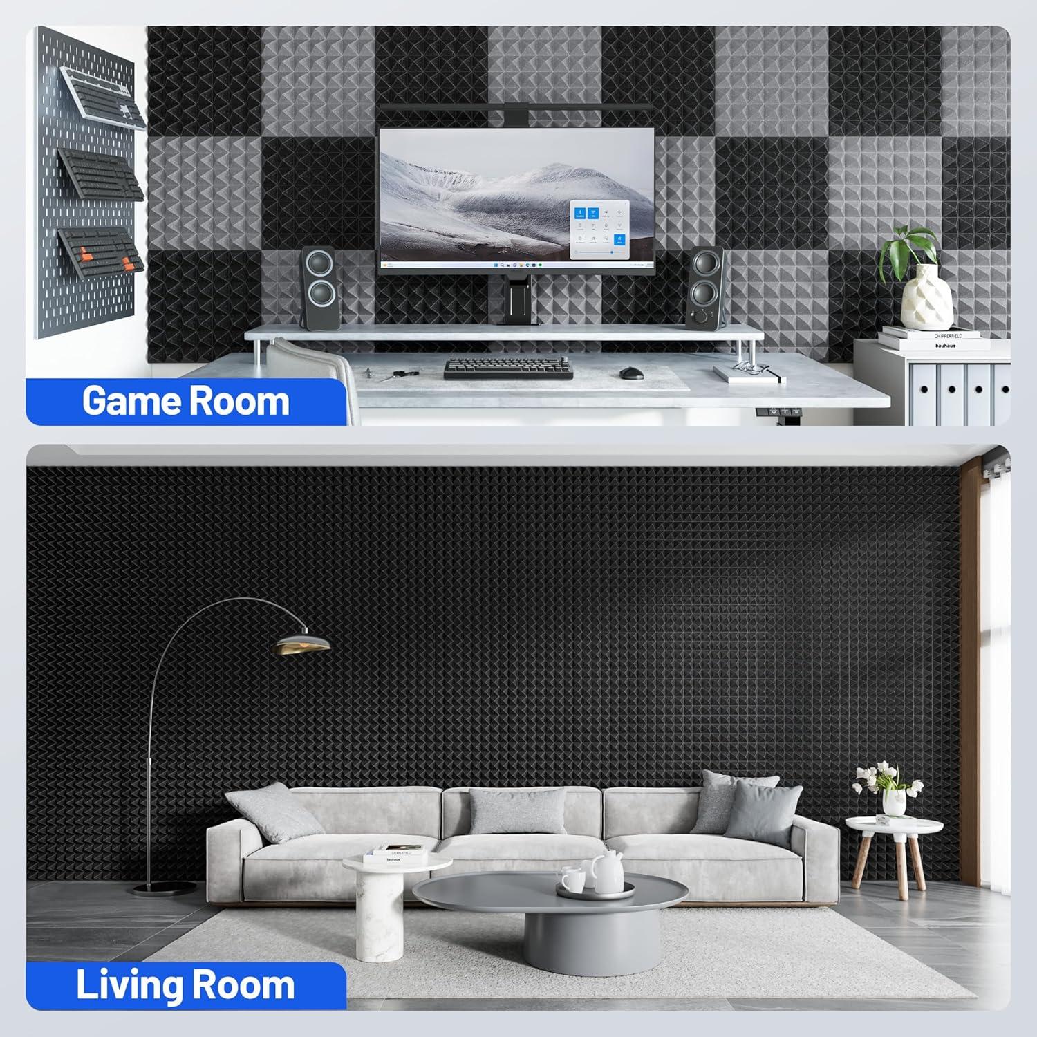 Paquete de 12 Paneles Acústicos ZonaSonic Pirámide 5.08cm Negro