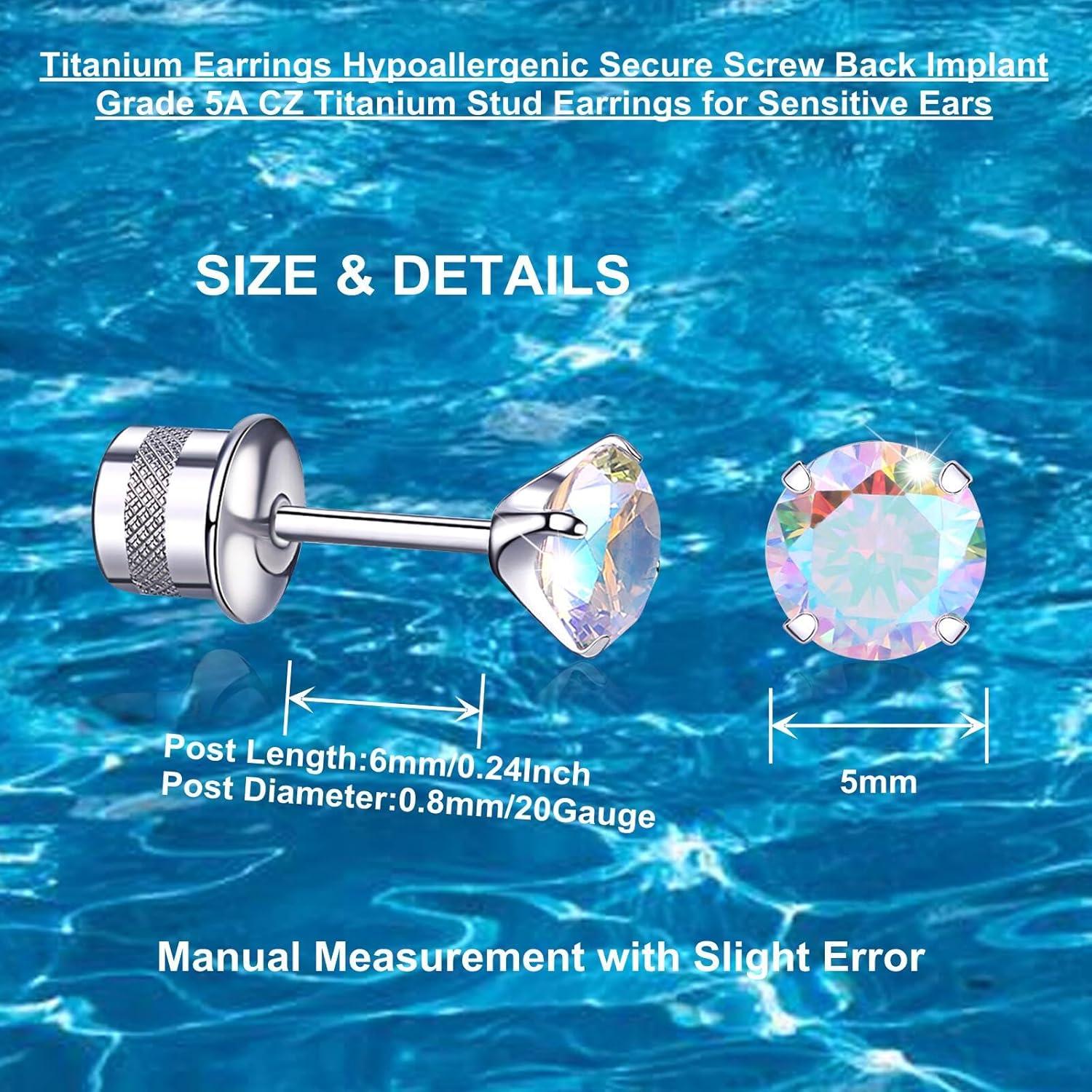 Pendientes de Titanio Hipoalergénicos 5mm con Cierre Tornillo