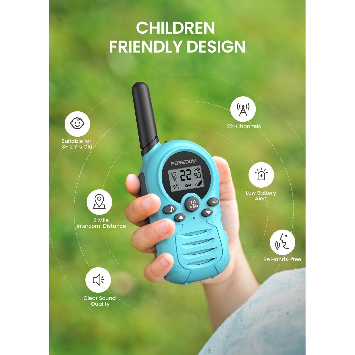 Walkie Talkies para Niños FOREDOM 2 Paquete Azul 22 Canales