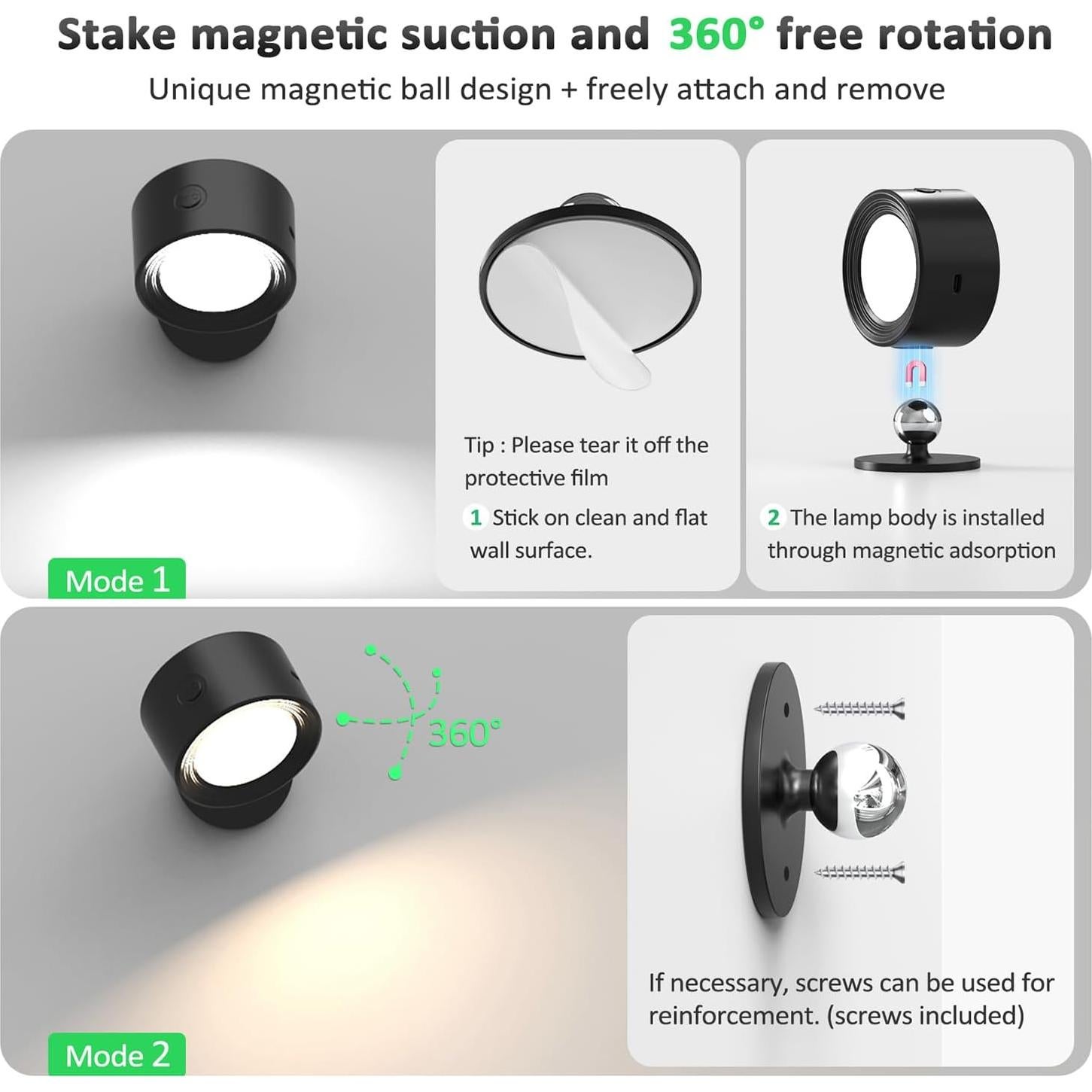 Luces de Pared LED Racokky 2 Pcs 3 Temperaturas Regulables