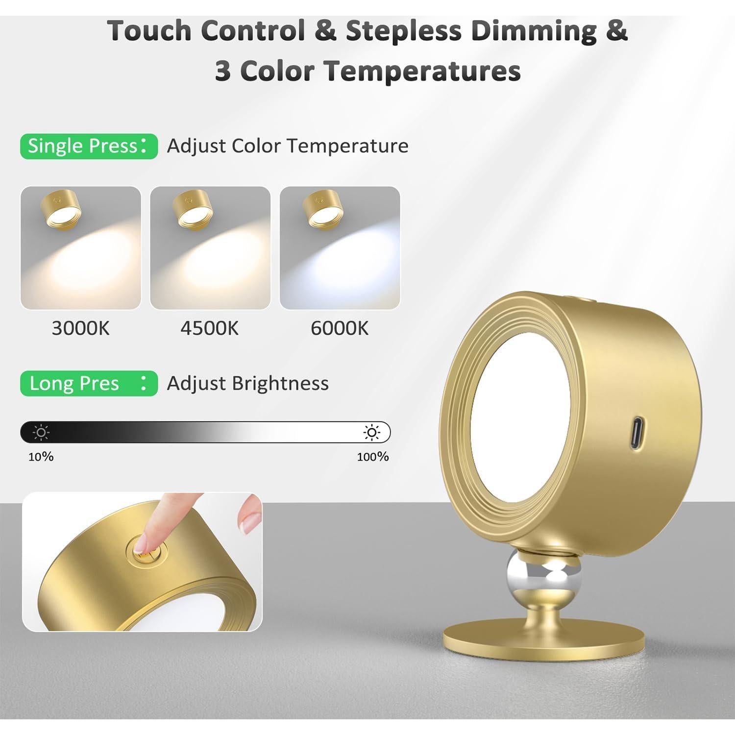 Lámpara de Pared LED Racokky 3 Temperaturas 3000mAh 3 Pcs