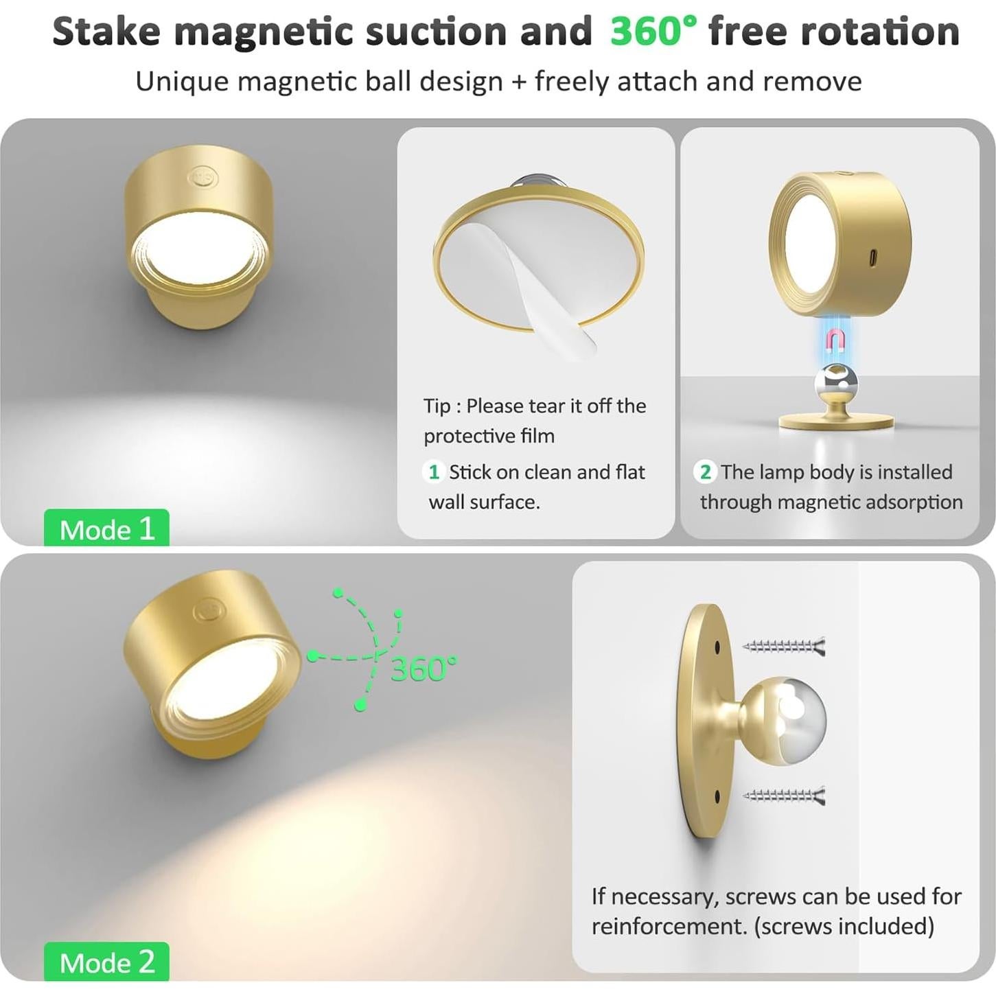 Lámpara de Pared LED Racokky 3 Temperaturas 3000mAh 3 Pcs