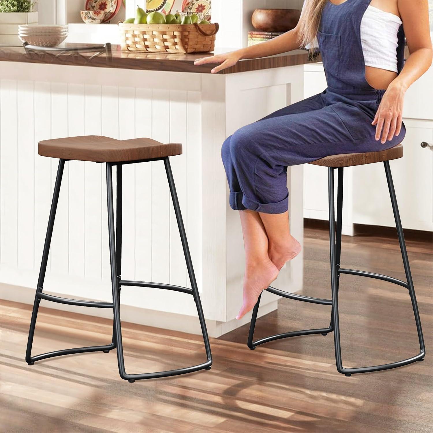 Set de 4 Taburetes de Bar Alunaune 60.96 cm Metal Marrón