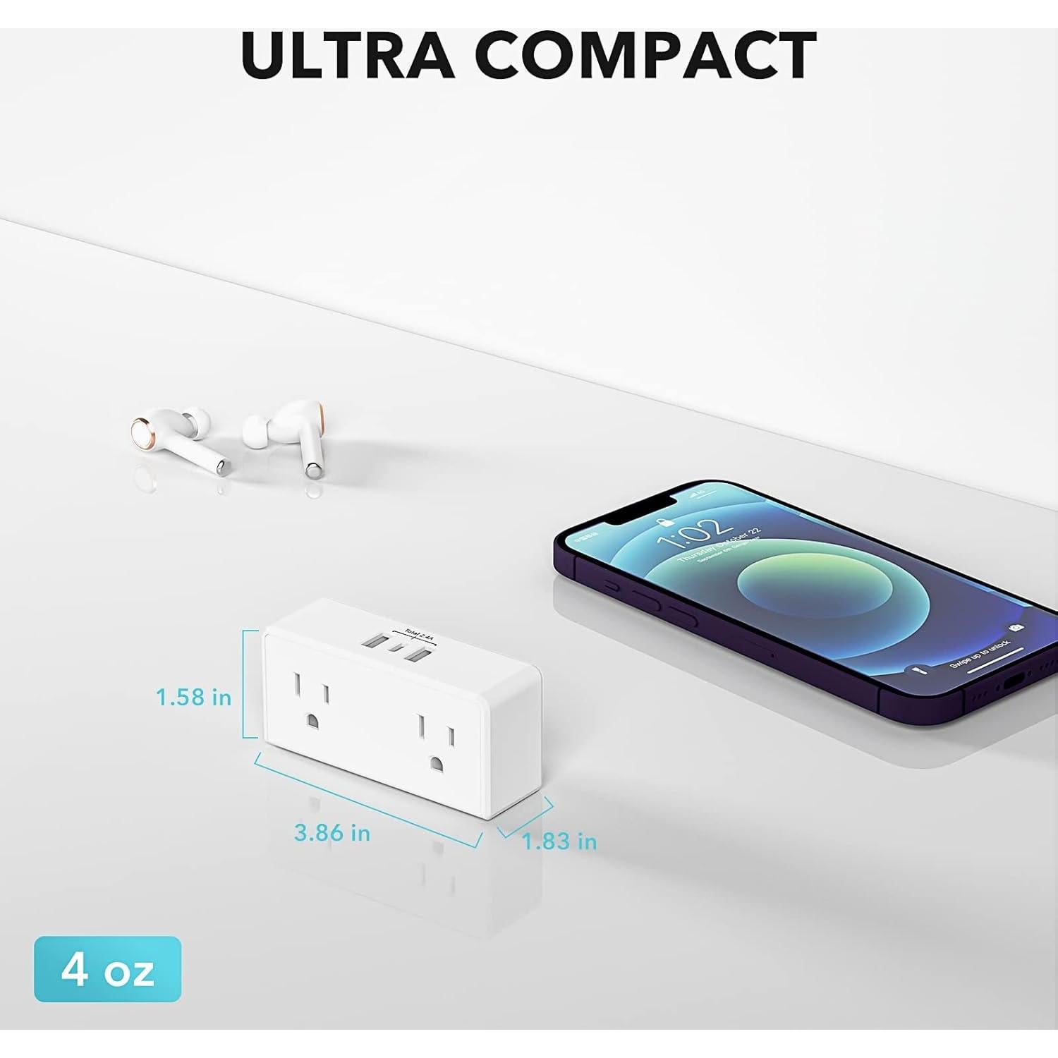 Extensor de Enchufe BN-LINK con 2 USB-A y 1 USB-C 2 Salidas