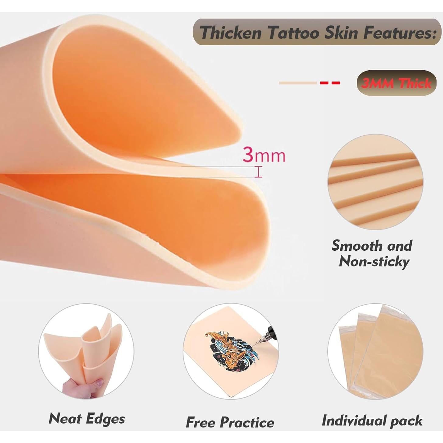 Kit de Piel Falsa de Tatuaje Rayyl 3MM - 3 Piezas + 10 Papeles