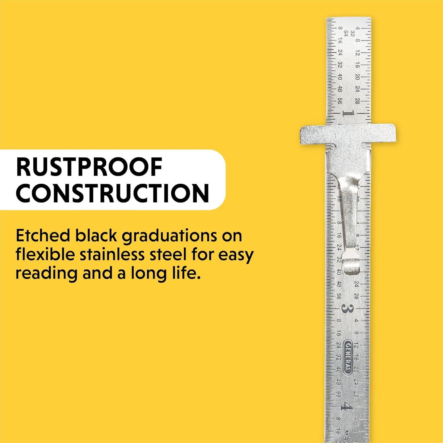 General Tools 300/1 6-Inch Flex Precision Stainless Steel Ruler, Chrome