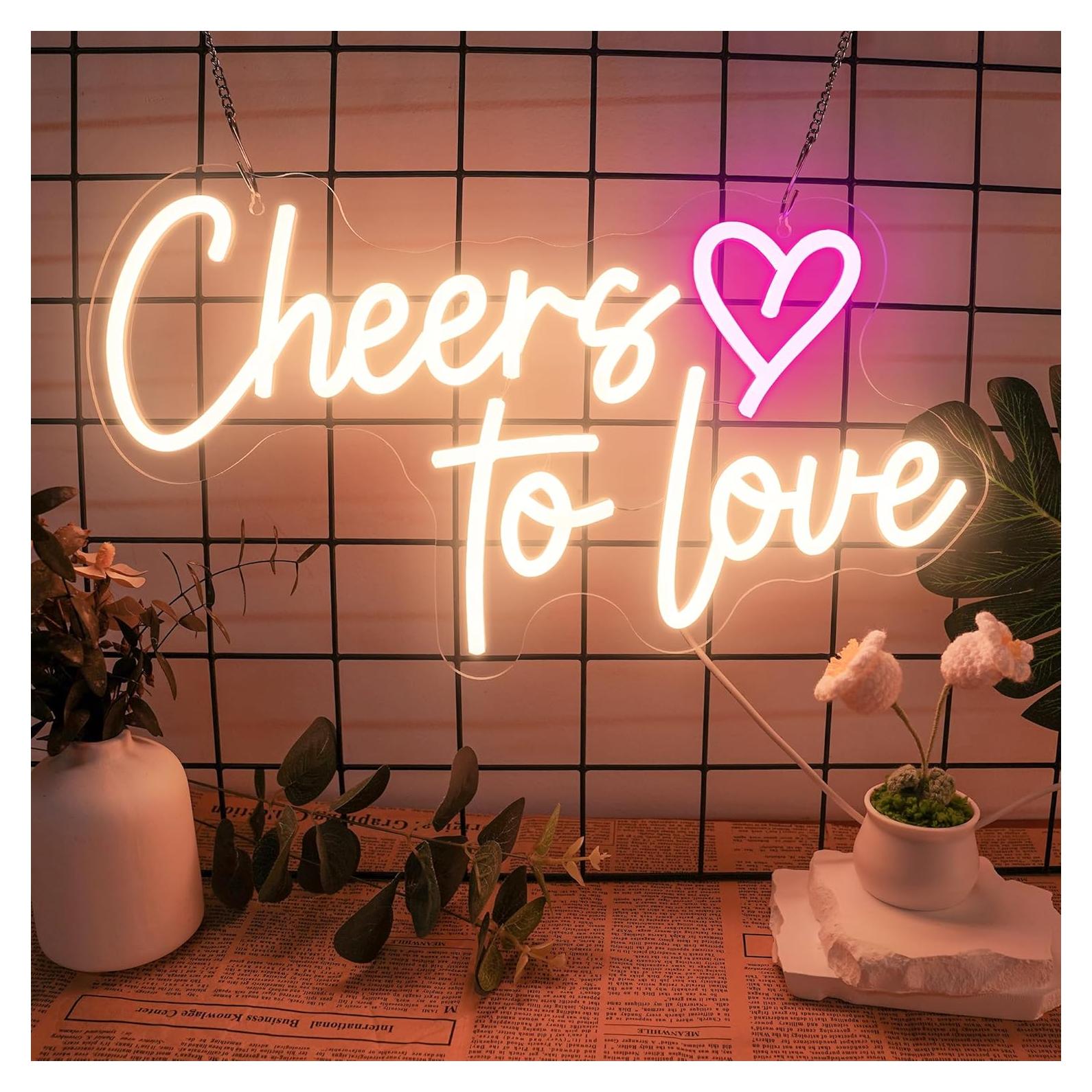 Letrero de neón Brindis por el Amor USB 38x25cm Begooat