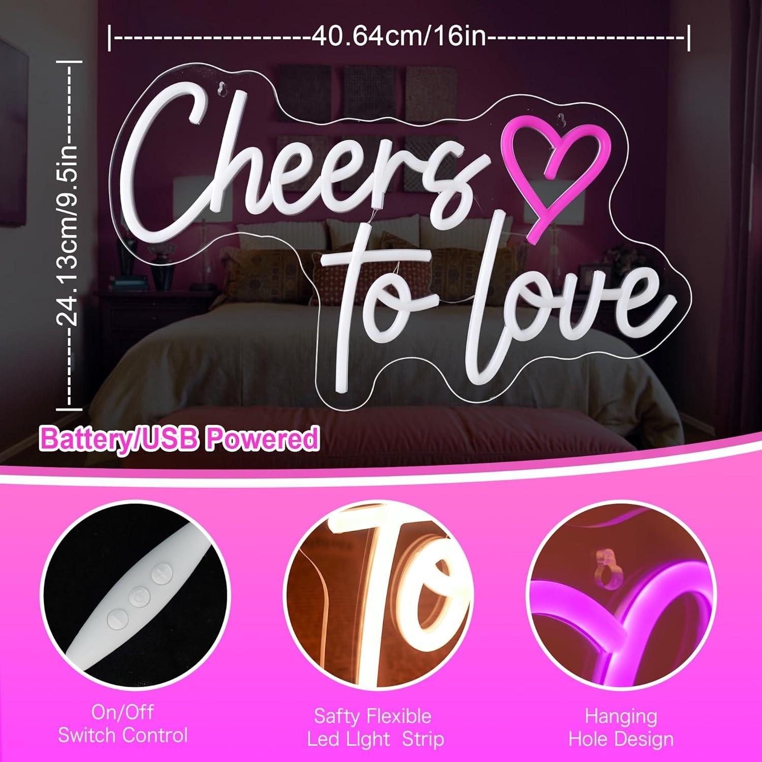 Letrero de neón Brindis por el Amor USB 38x25cm Begooat