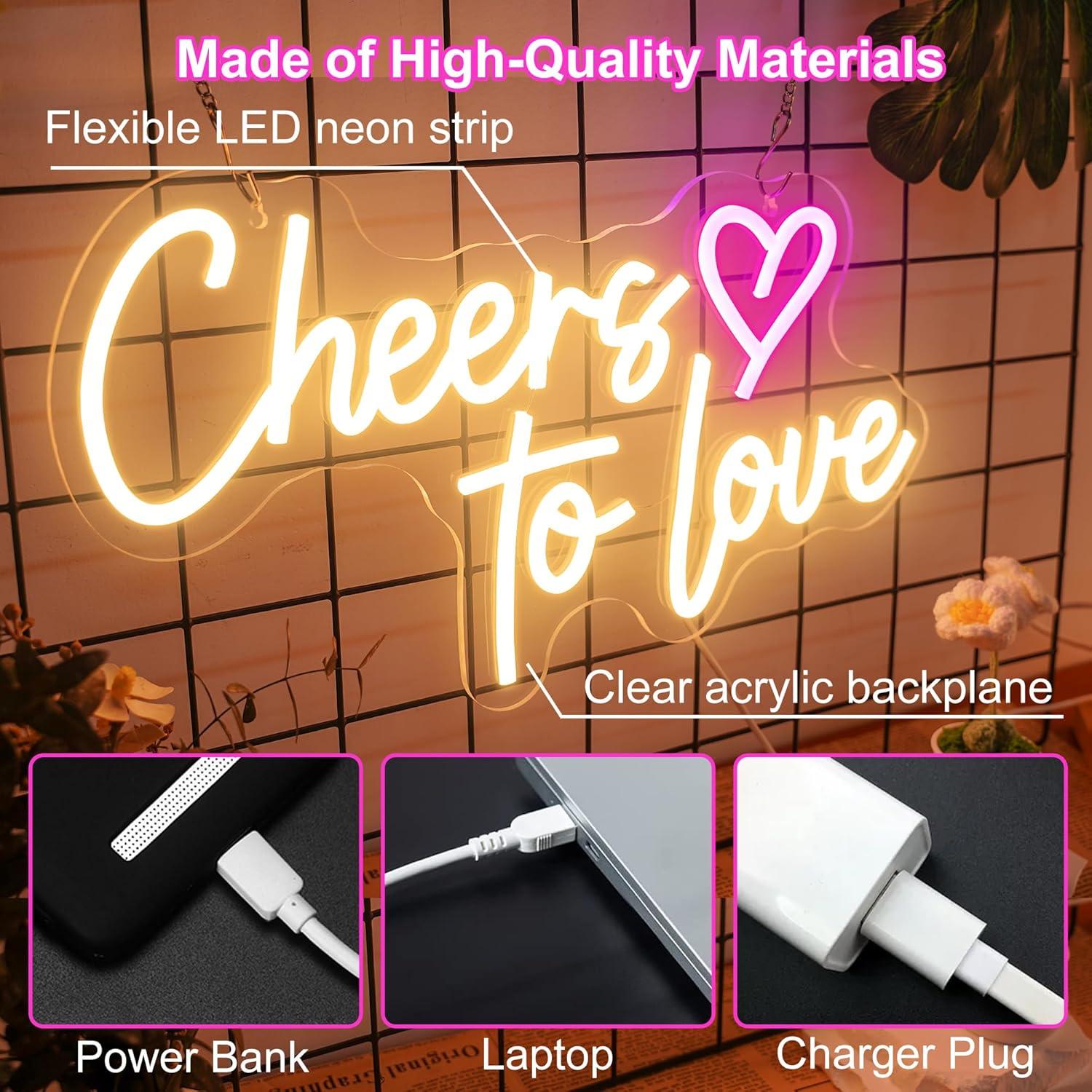 Letrero de neón Brindis por el Amor USB 38x25cm Begooat