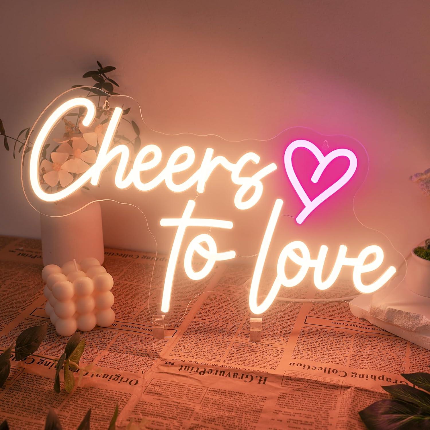 Letrero de neón Brindis por el Amor USB 38x25cm Begooat