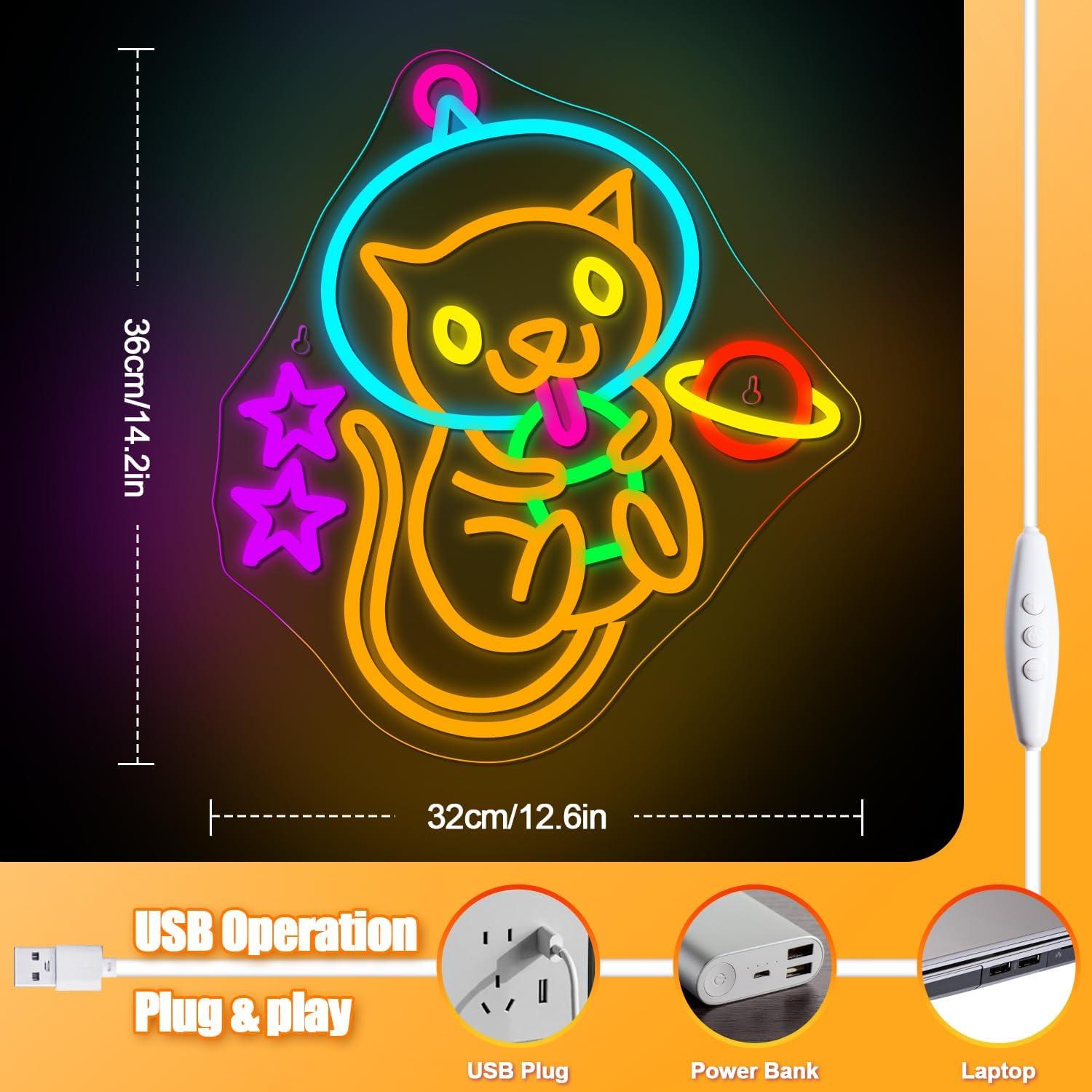 Luz de Neón Gato Astronauta DREAMFORT 38.1x12.7cm LED