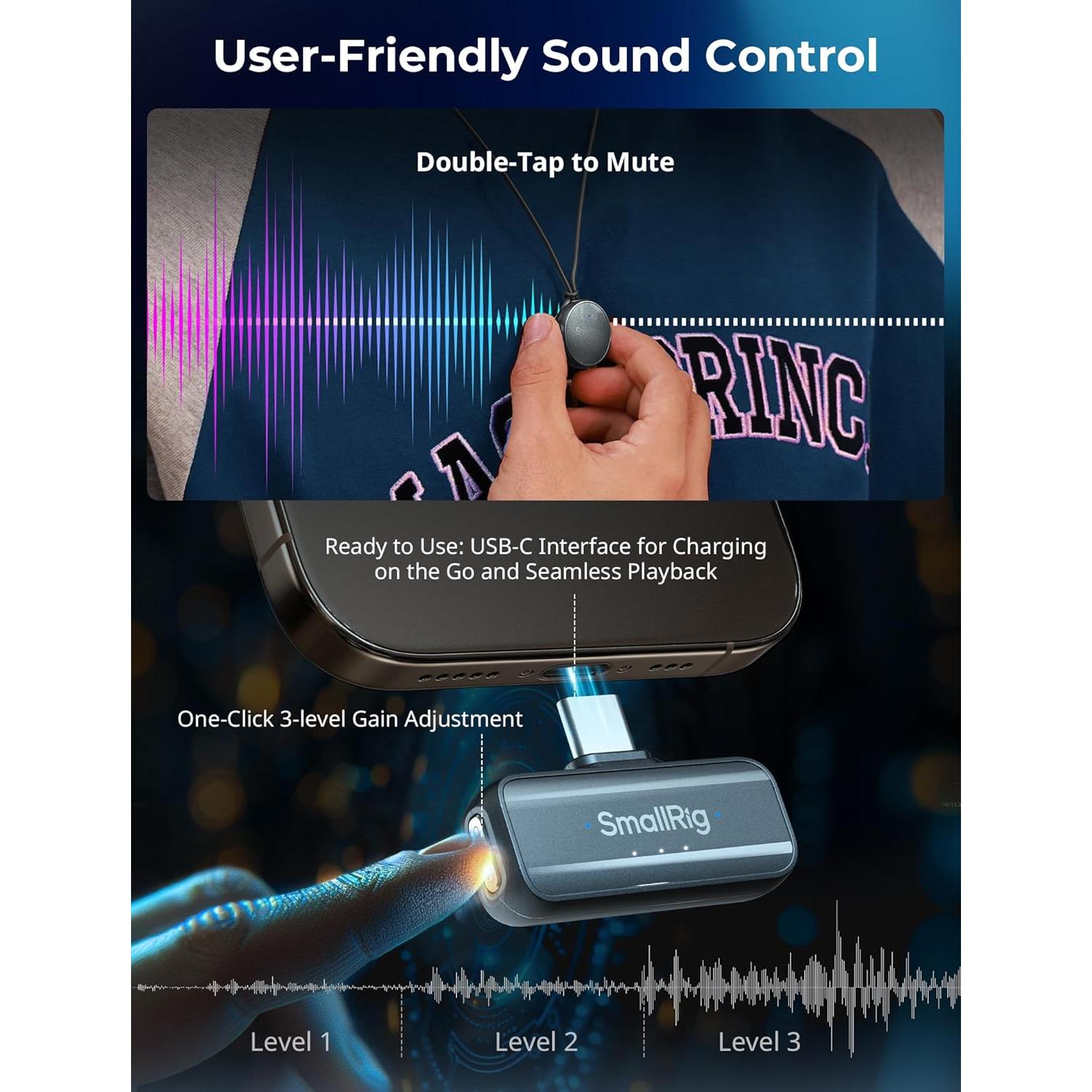 Micrófono Lavalier Inalámbrico SmallRig S60 USB-C 44H Batería