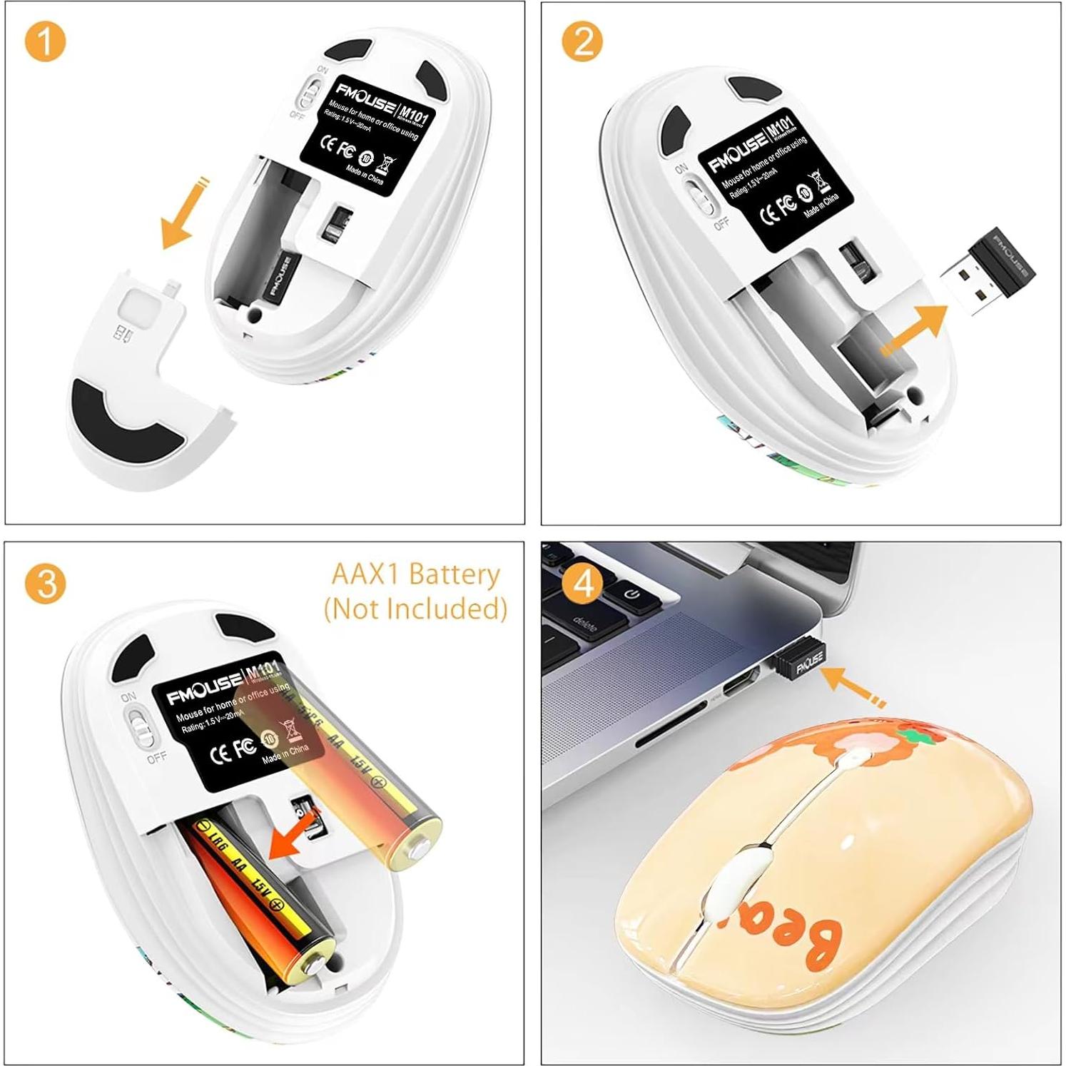 Ratón Inalámbrico JUHOO Kerry Bear, Óptico, Silencioso, 50g