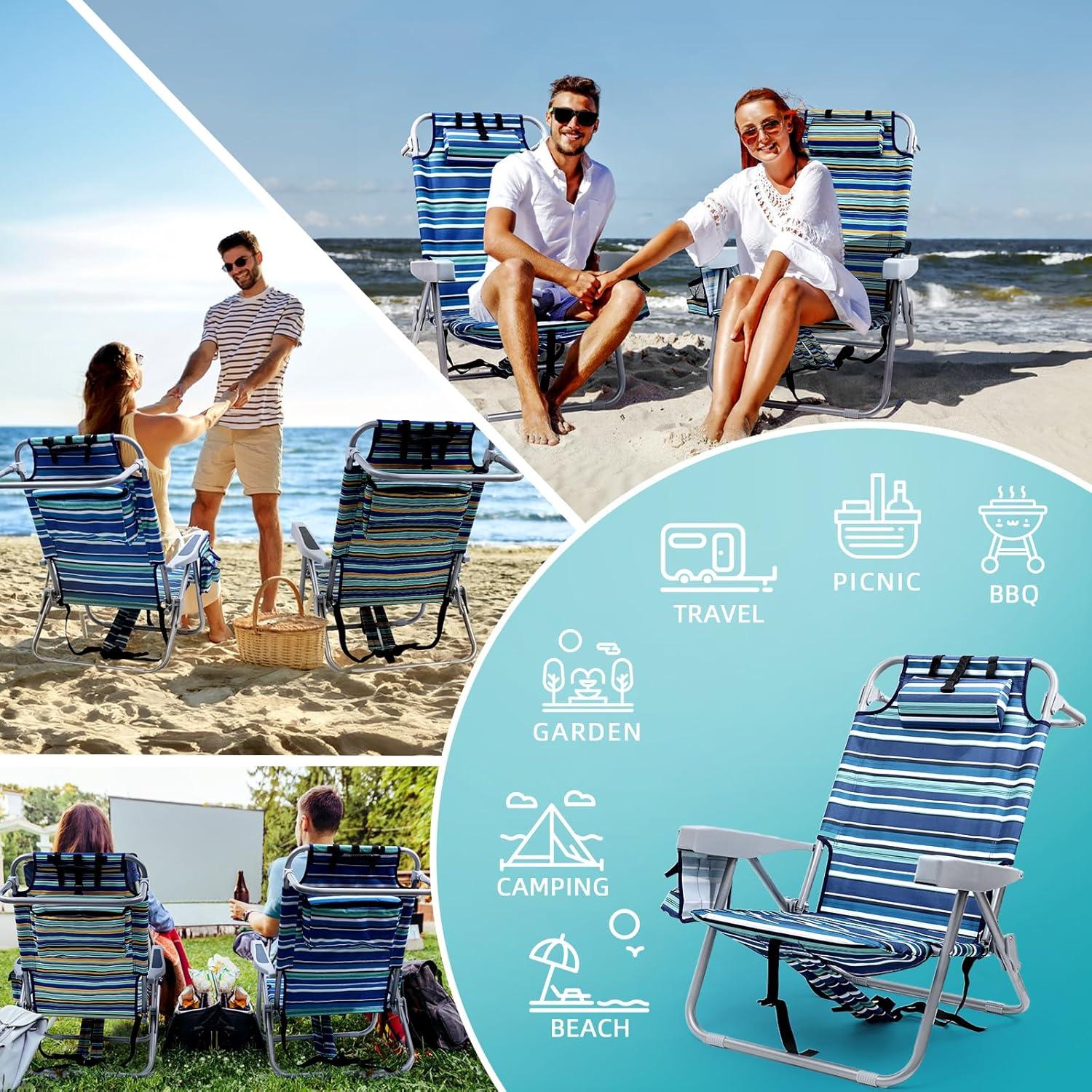 Silla de Playa Plegable Yestomo con Bolsa Enfriadora 350LBS