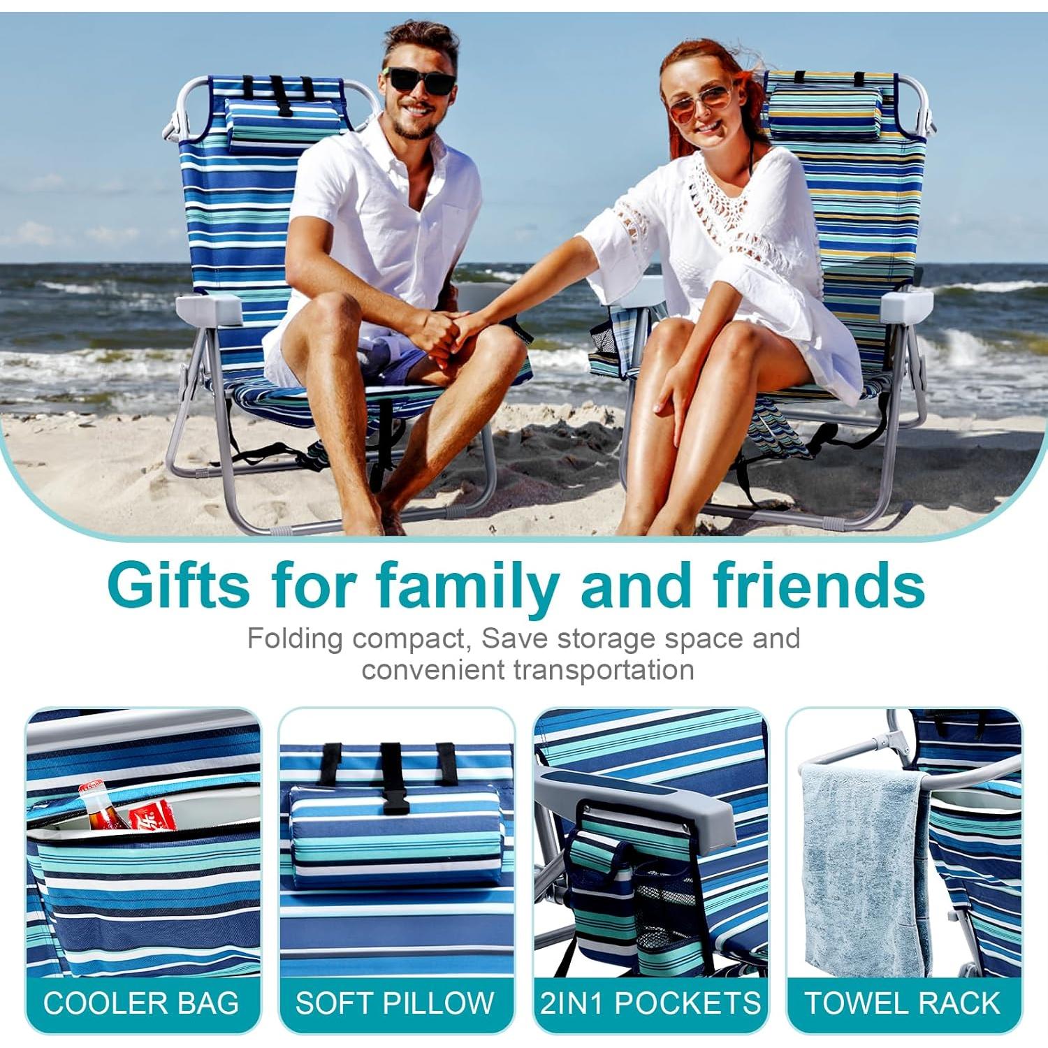 Silla de Playa Plegable Yestomo con Bolsa Enfriadora 350LBS