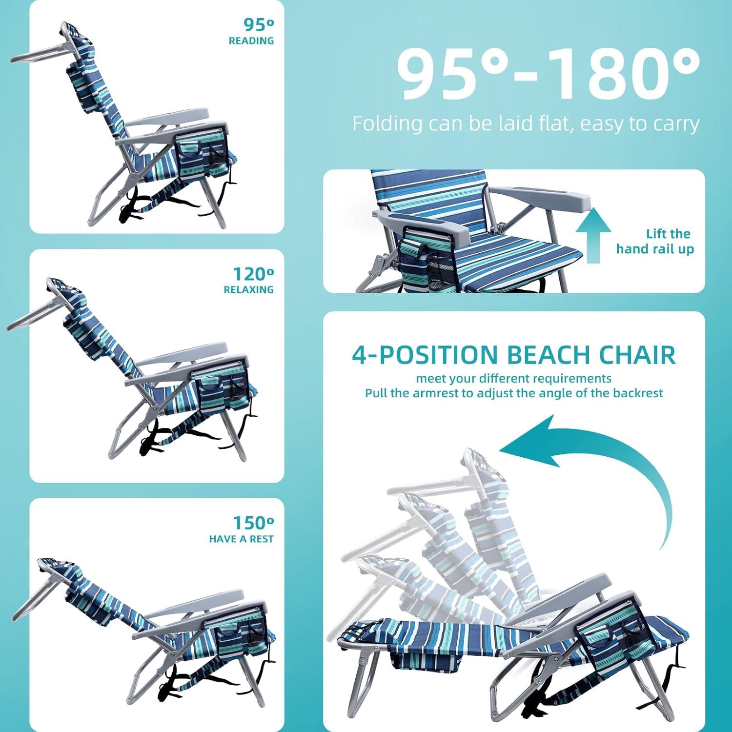Silla de Playa Plegable Yestomo con Bolsa Enfriadora 350LBS