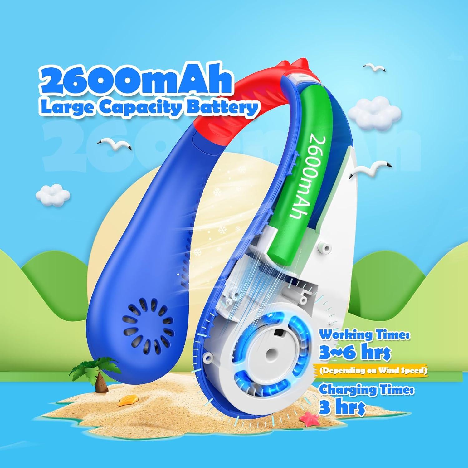 Ventilador de Cuello Kkdi E12 para Niños 2600mAh 4 Velocidades