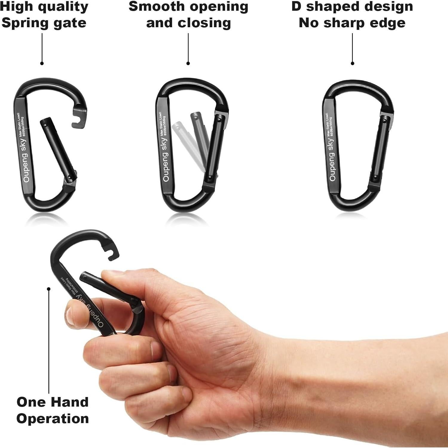 Clip de Carabiner Oupeng Sky 8cm 855lbs Multiusos Negro