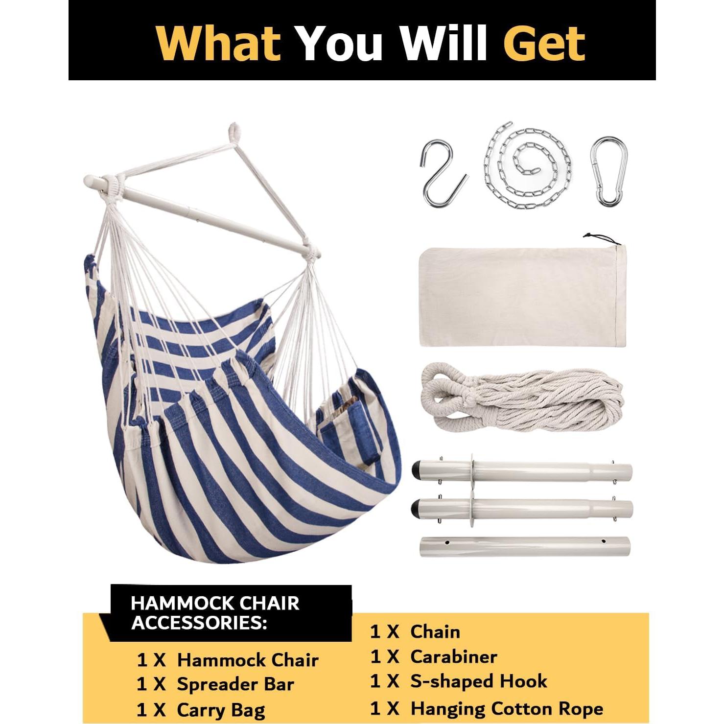 Silla Colgante Hamaca ADVOKAIR XXL 227kg Azul y Blanco