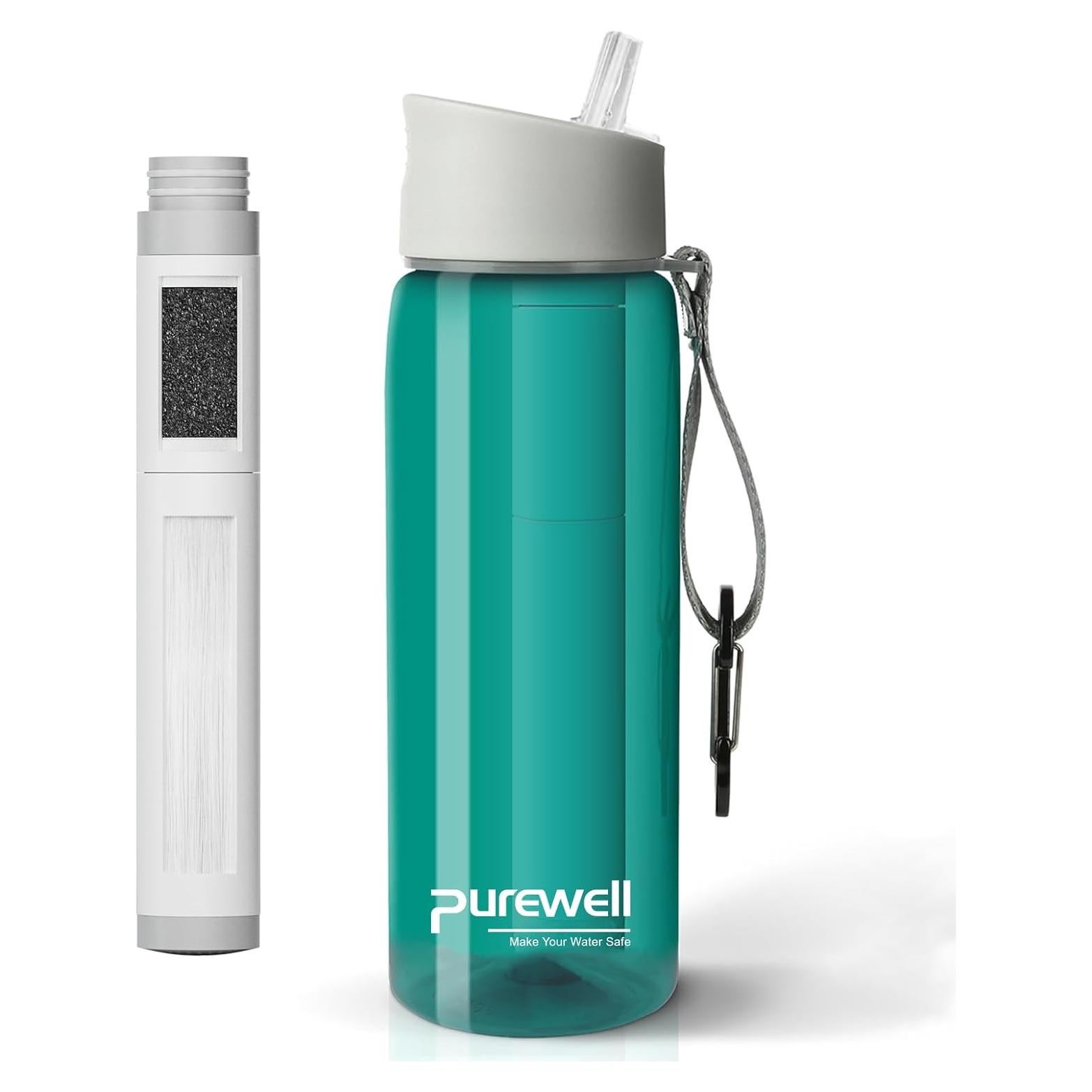 Botella de Agua Filtrada Purewell 650ml Verde - 5 Etapas